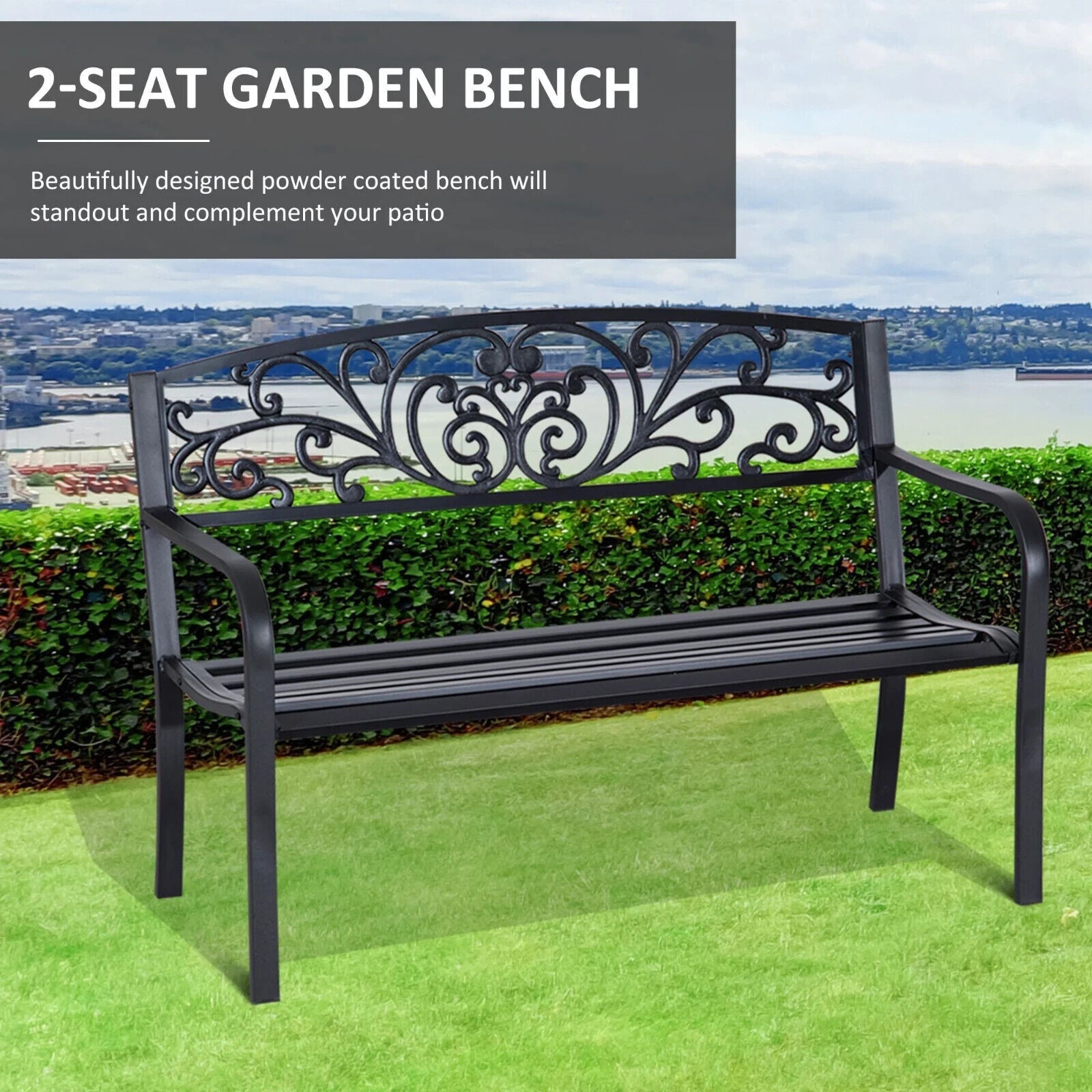 Metal Garden Bench 2 Seater Porch Patio Park Chair Seat Outdoor Vintage Design - Home and Garden Furniture Shop - #rustic - furniture#