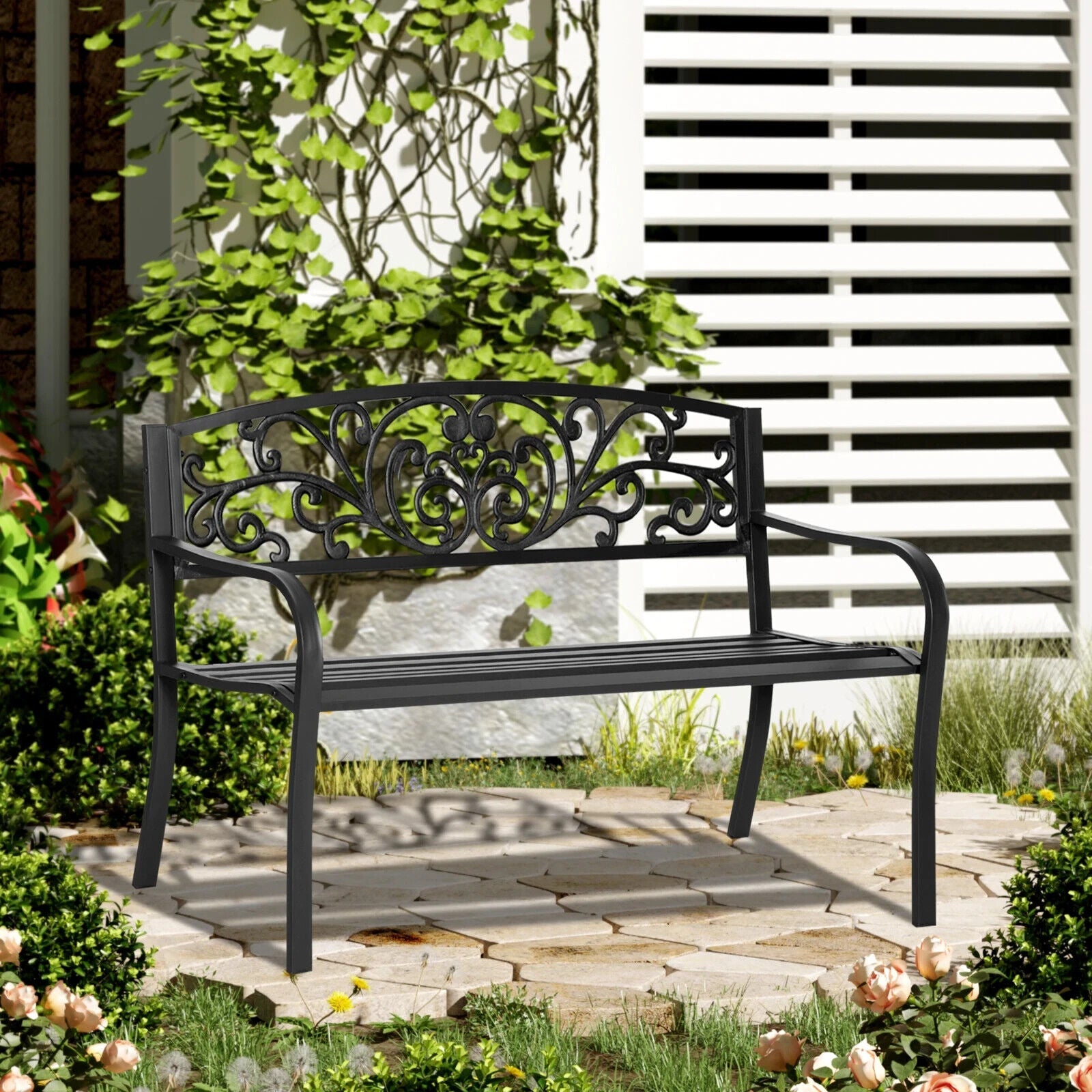 Metal Garden Bench 2 Seater Porch Patio Park Chair Seat Outdoor Vintage Design - Home and Garden Furniture Shop - #rustic - furniture#