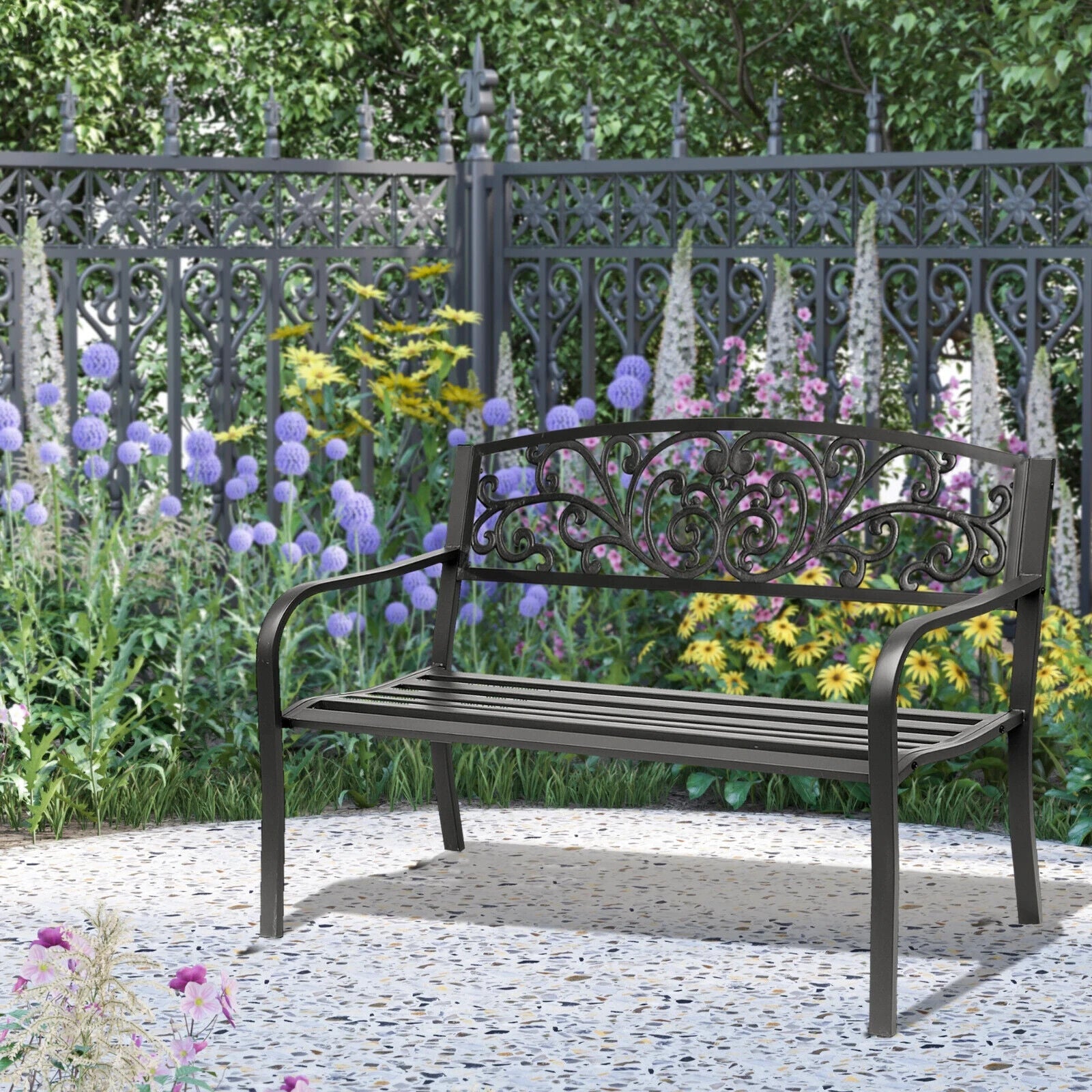 Metal Garden Bench 2 Seater Porch Patio Park Chair Seat Outdoor Vintage Design - Home and Garden Furniture Shop - #rustic - furniture#