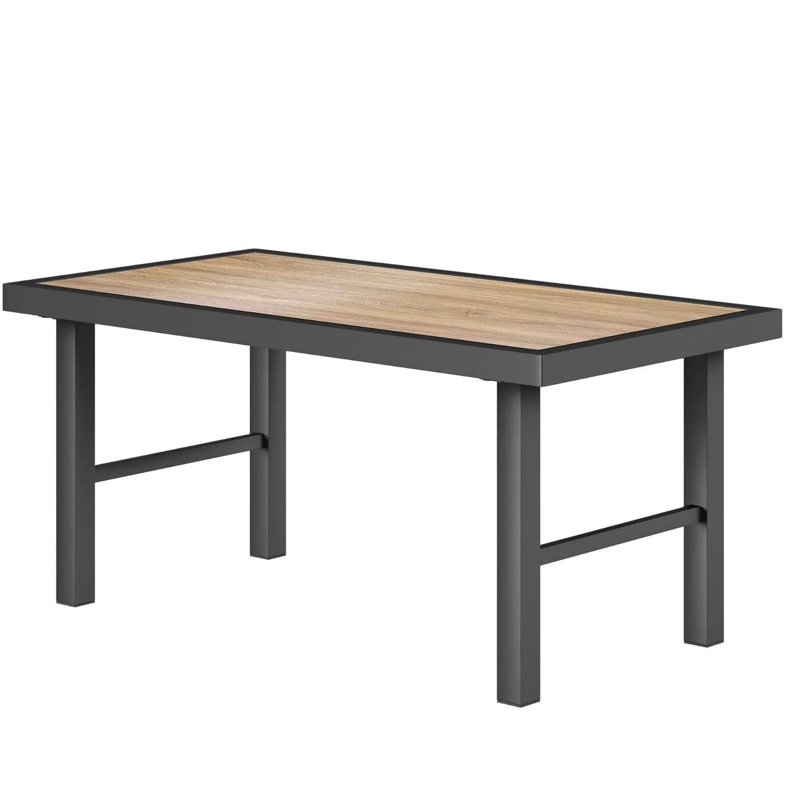 Metal Garden Outdoor Side Coffee Table w/ Woodgrain Top for Patio Balcony Brown - Home and Garden Furniture Shop - rustic - furniture