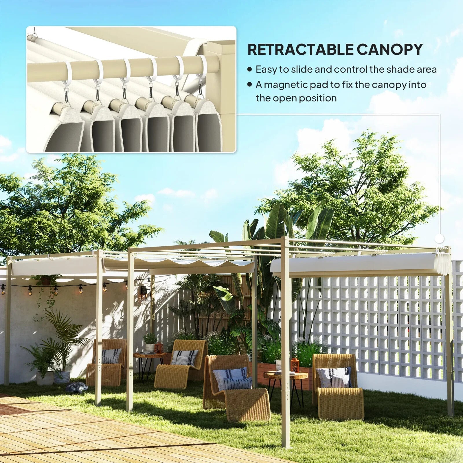 Metal Garden Pergola with Roof Retractable Canopy Khaki Patio Shelter Sun Shade - Home and Garden Furniture Shop - rustic - furniture