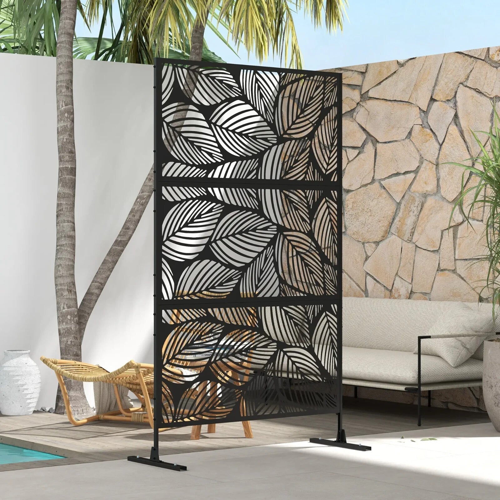 Metal Garden Privacy Screen Decorative Outdoor Divider Panel with Leaf Design - Home and Garden Furniture Shop - rustic - furniture
