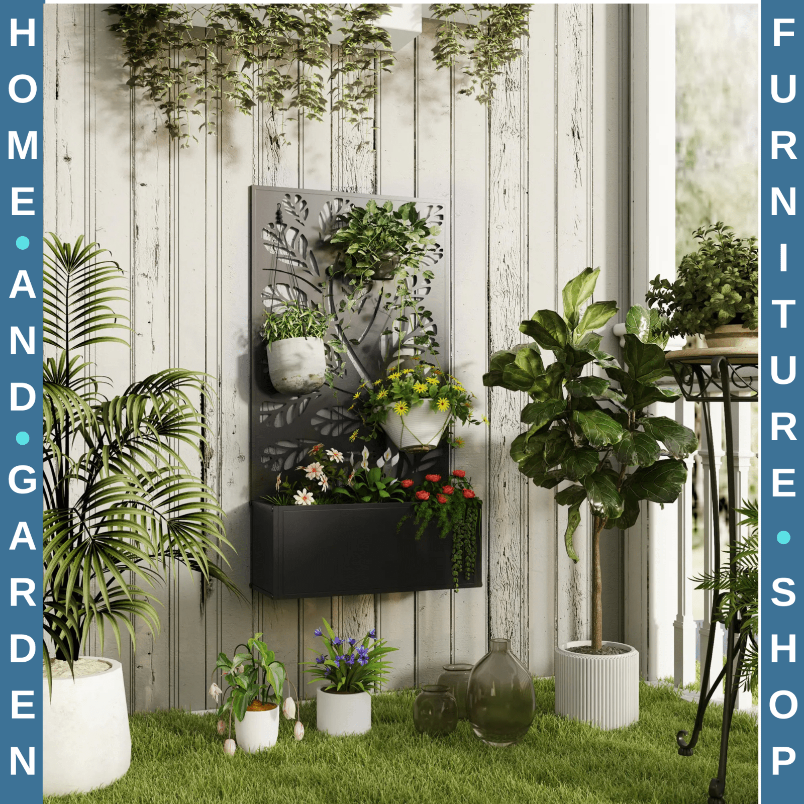 Metal Garden Raised Bed with Back Trellis - Outdoor Elevated Planter Flower Box - Home and Garden Furniture Shop - rustic - furniture