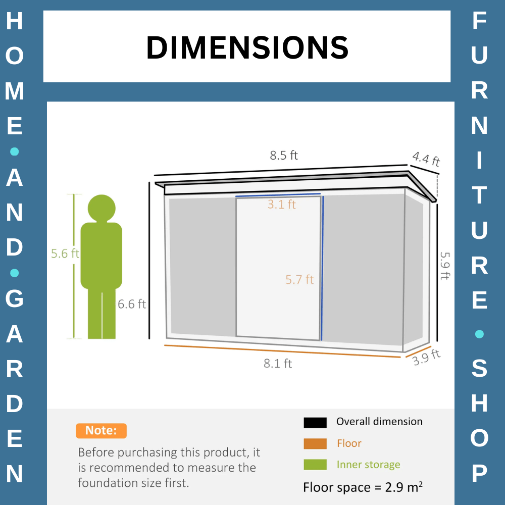 Metal Garden Shed 260L x 133W x 200Hcm Tool Storage with Foundation Ventilation - Home and Garden Furniture Shop - rustic - furniture