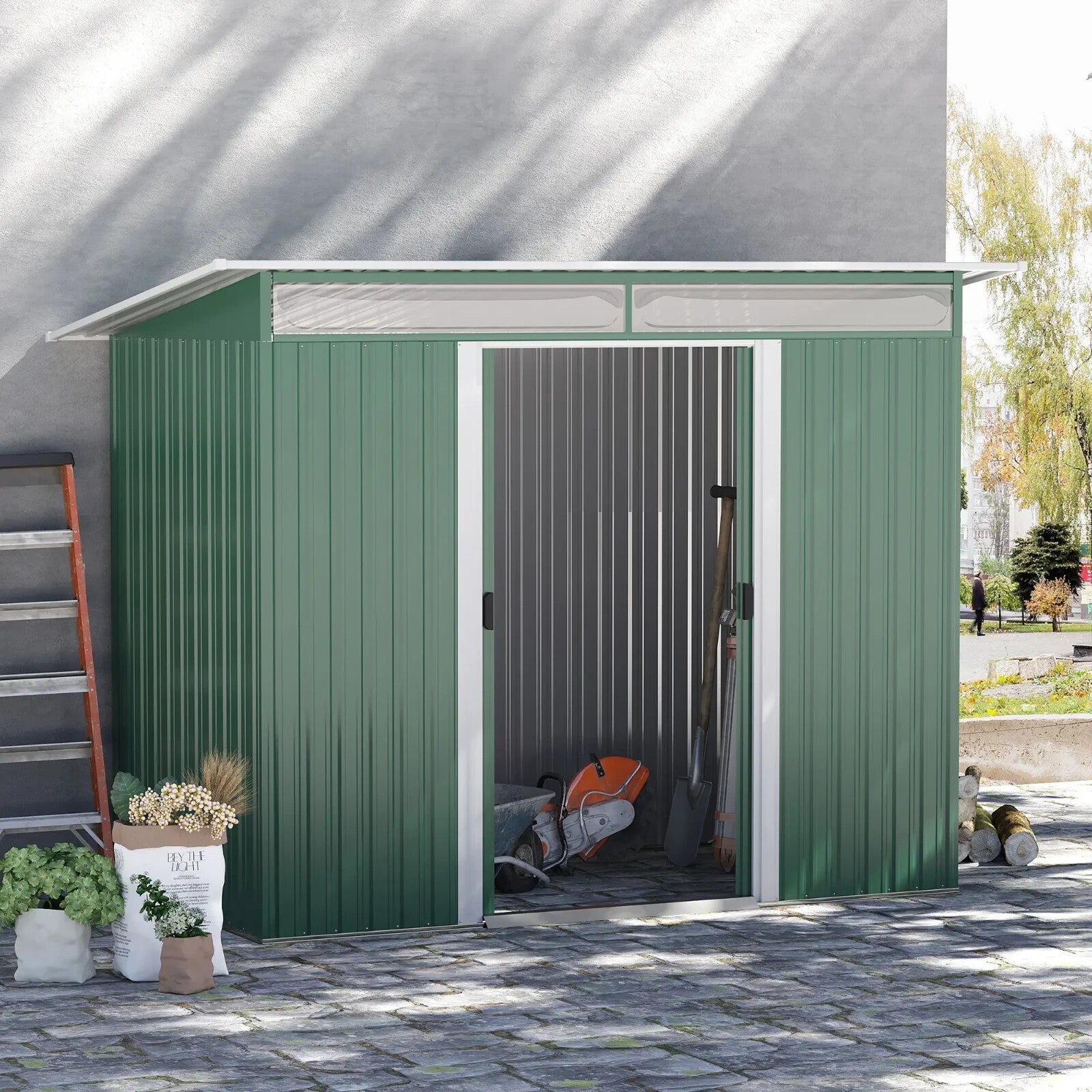 Metal Garden Shed 260L x 133W x 200Hcm Tool Storage with Foundation Ventilation - Home and Garden Furniture Shop - rustic - furniture
