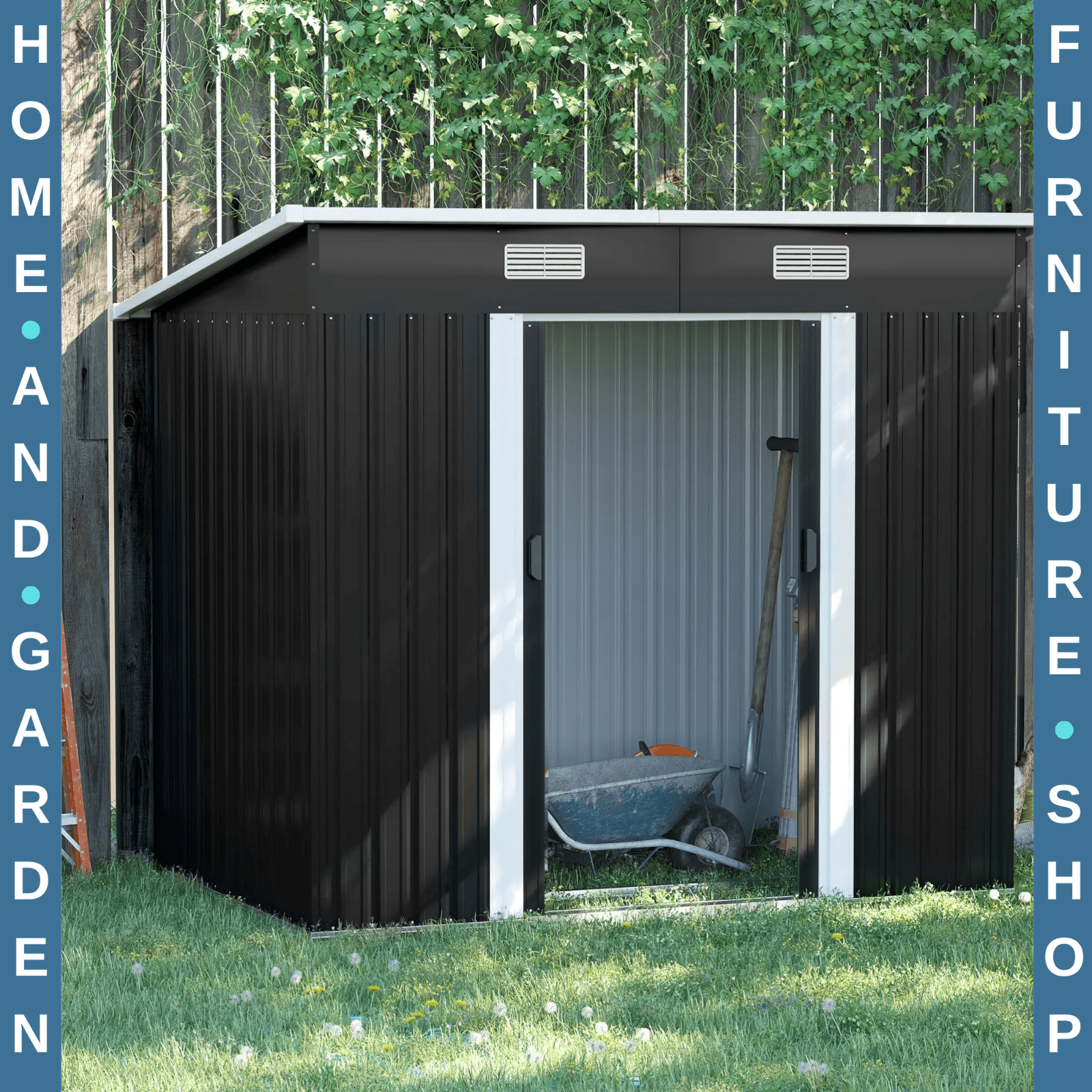 Metal Garden Shed Garden Patio Tool Shed Outdoor Storage 2 Doors Foundation Kit - Home and Garden Furniture Shop - rustic - furniture