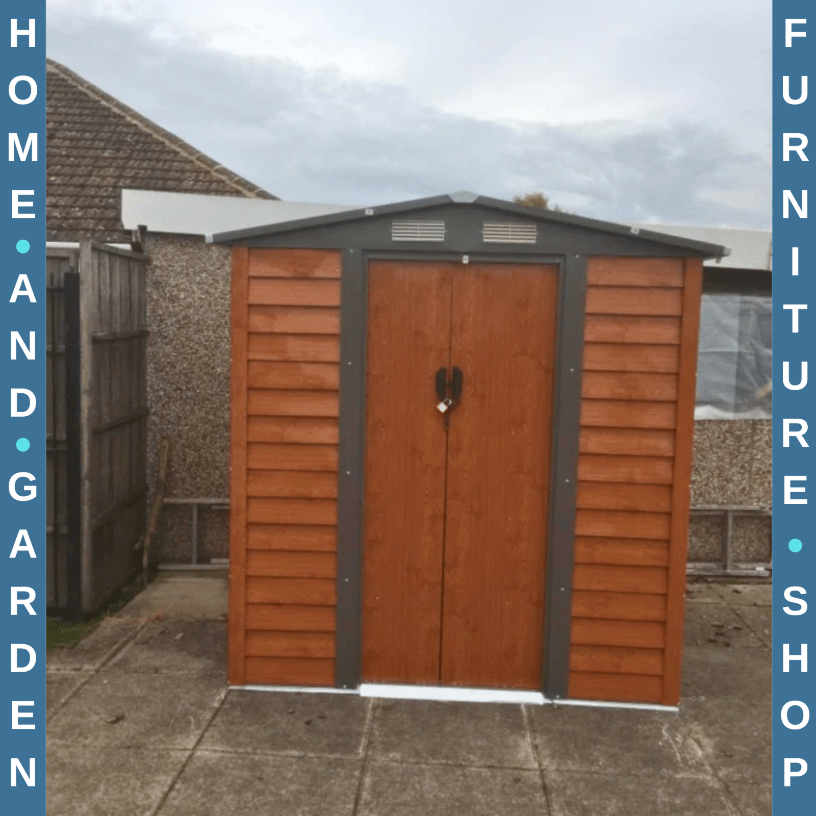 Metal Garden Shed Wood Effect Tool Storage Shed Sliding Door 6.5 x5ft Outdoor - Home and Garden Furniture Shop - rustic - furniture