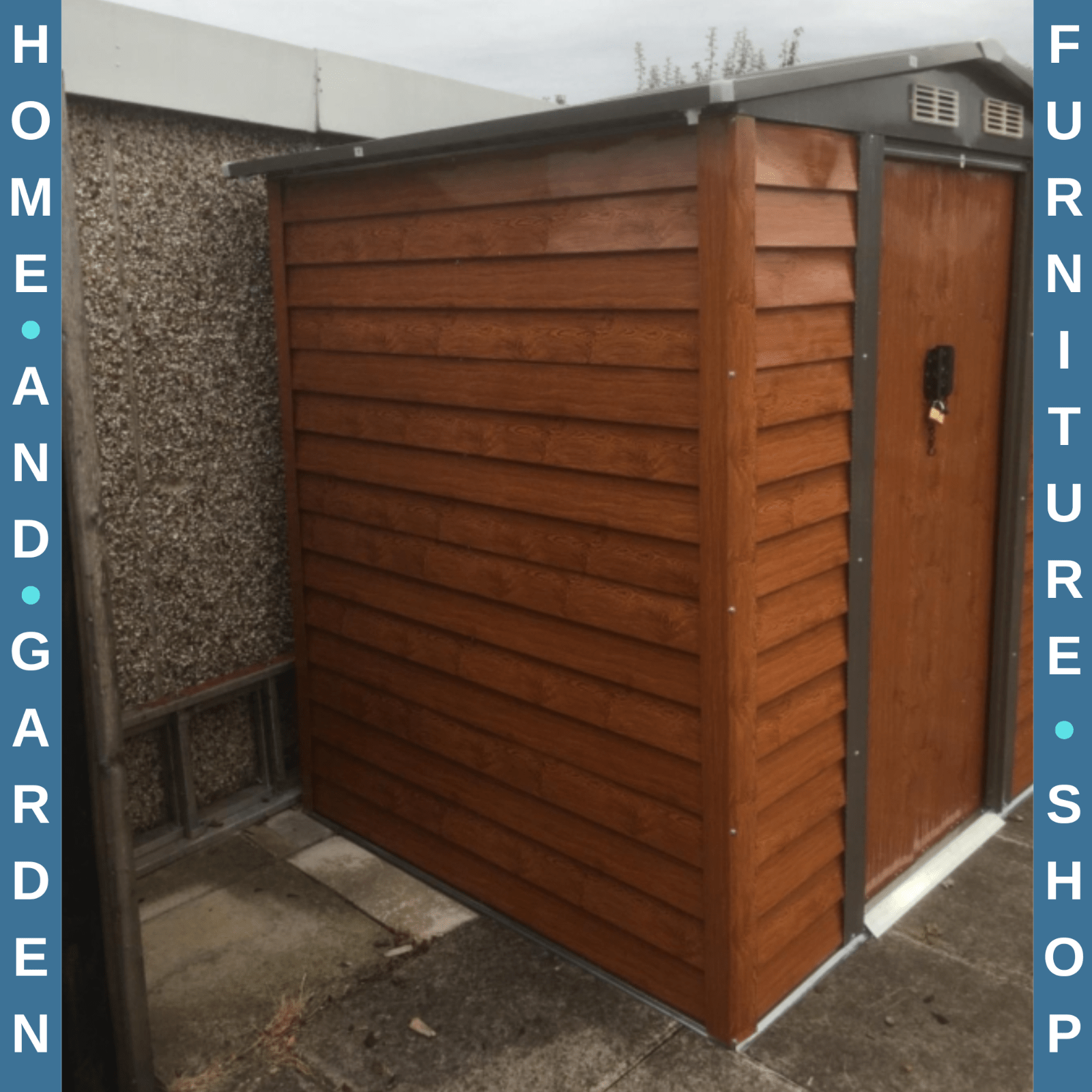 Metal Garden Shed Wood Effect Tool Storage Shed Sliding Door 6.5 x5ft Outdoor - Home and Garden Furniture Shop - rustic - furniture