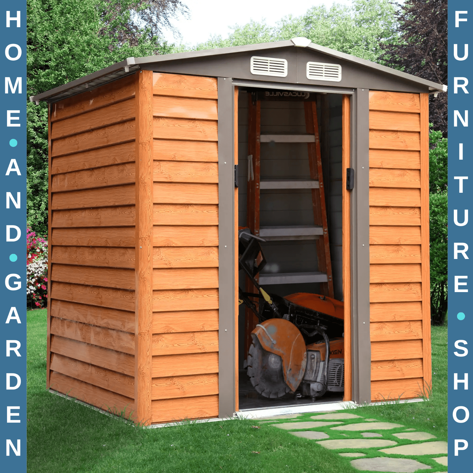 Metal Garden Shed Wood Effect Tool Storage Shed Sliding Door 6.5 x5ft Outdoor - Home and Garden Furniture Shop - rustic - furniture