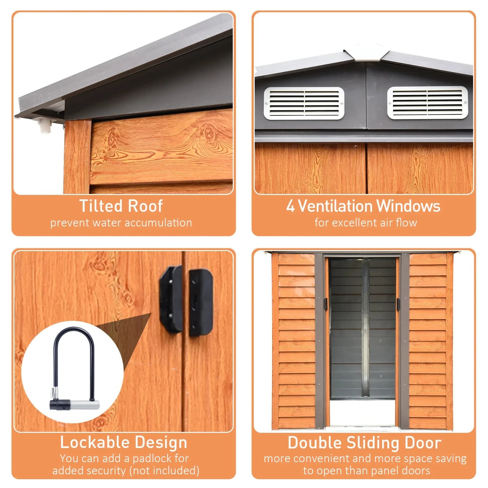 Metal Garden Shed Wood Effect Tool Storage Shed Sliding Door 6.5 x5ft Outdoor - Home and Garden Furniture Shop - rustic - furniture