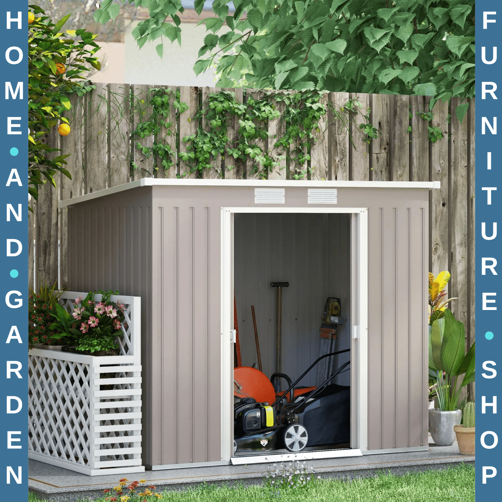 Metal Garden Storage Shed with Double Door 7 x 4ft Patio Tool Shed Outhouse Grey - Home and Garden Furniture Shop - rustic - furniture