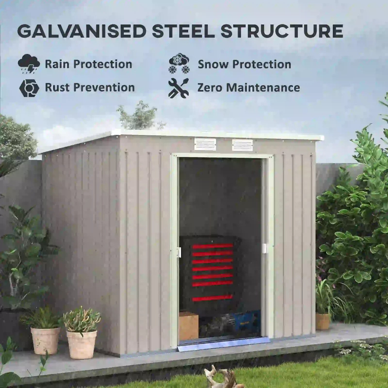 Metal Garden Storage Shed with Double Door 7 x 4ft Patio Tool Shed Outhouse Grey - Home and Garden Furniture Shop - rustic - furniture