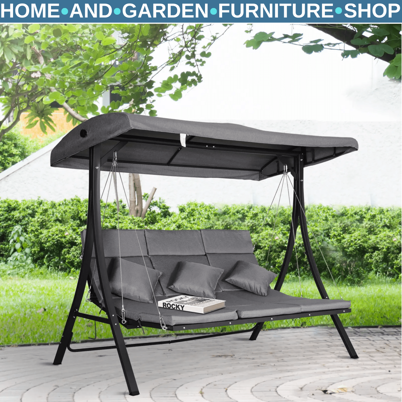 Metal Garden Swing Chair 3 Seater Outdoor Reclining Hammock Style Bench Seat Sun - Home and Garden Furniture Shop - rustic - furniture