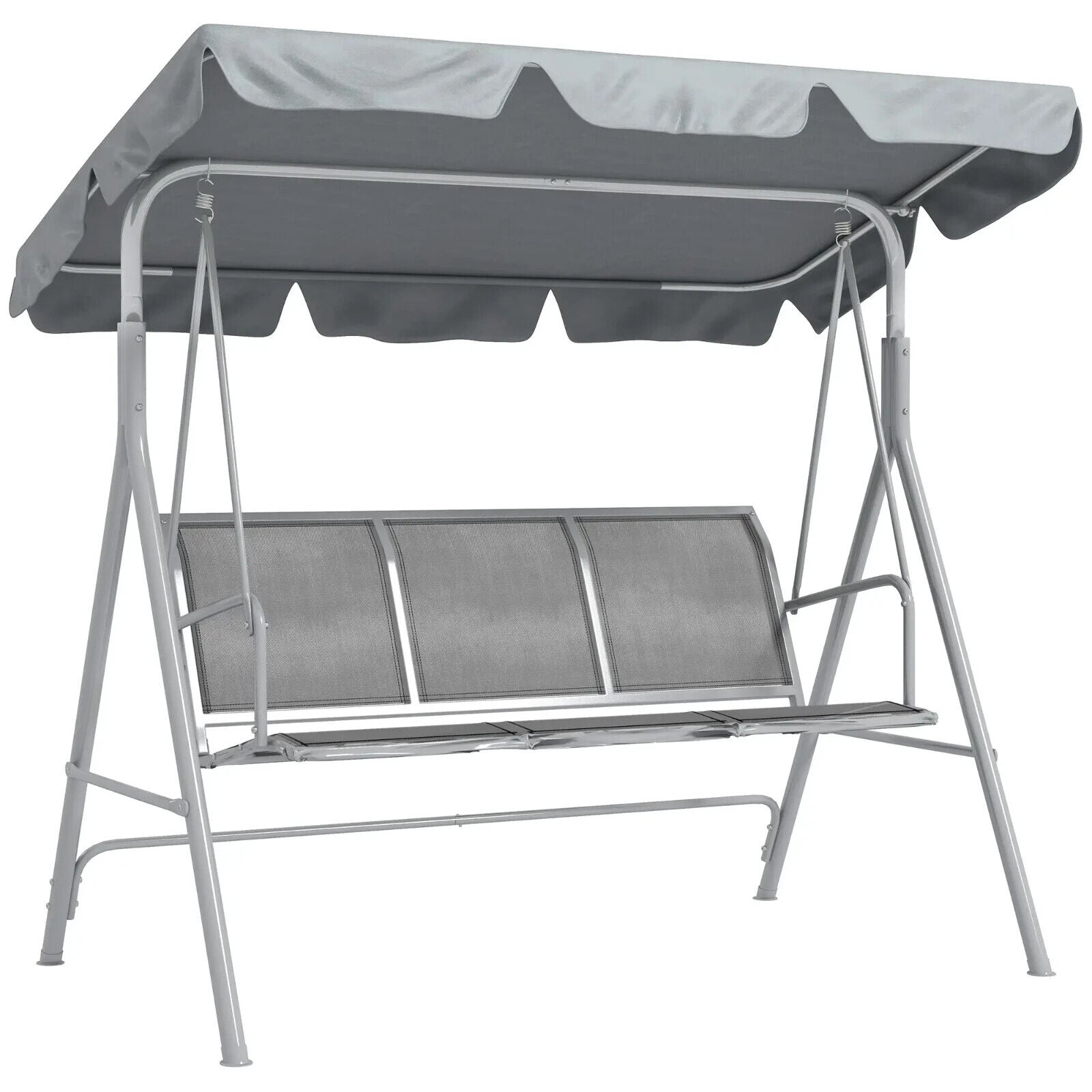 Metal Garden Swing Chair Hammock 3 Seater Patio Swing Bench with Sun Canopy Grey - Home and Garden Furniture Shop - #rustic - furniture#