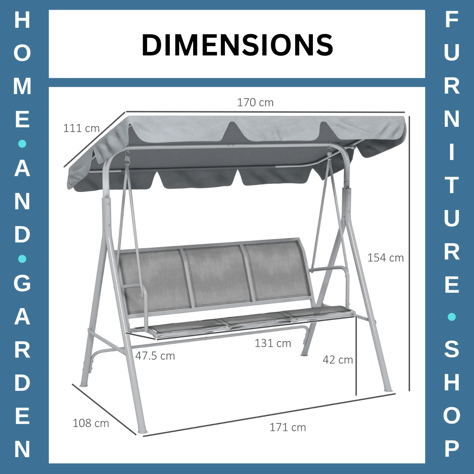 Metal Garden Swing Chair Hammock 3 Seater Patio Swing Bench with Sun Canopy Grey - Home and Garden Furniture Shop - rustic - furniture