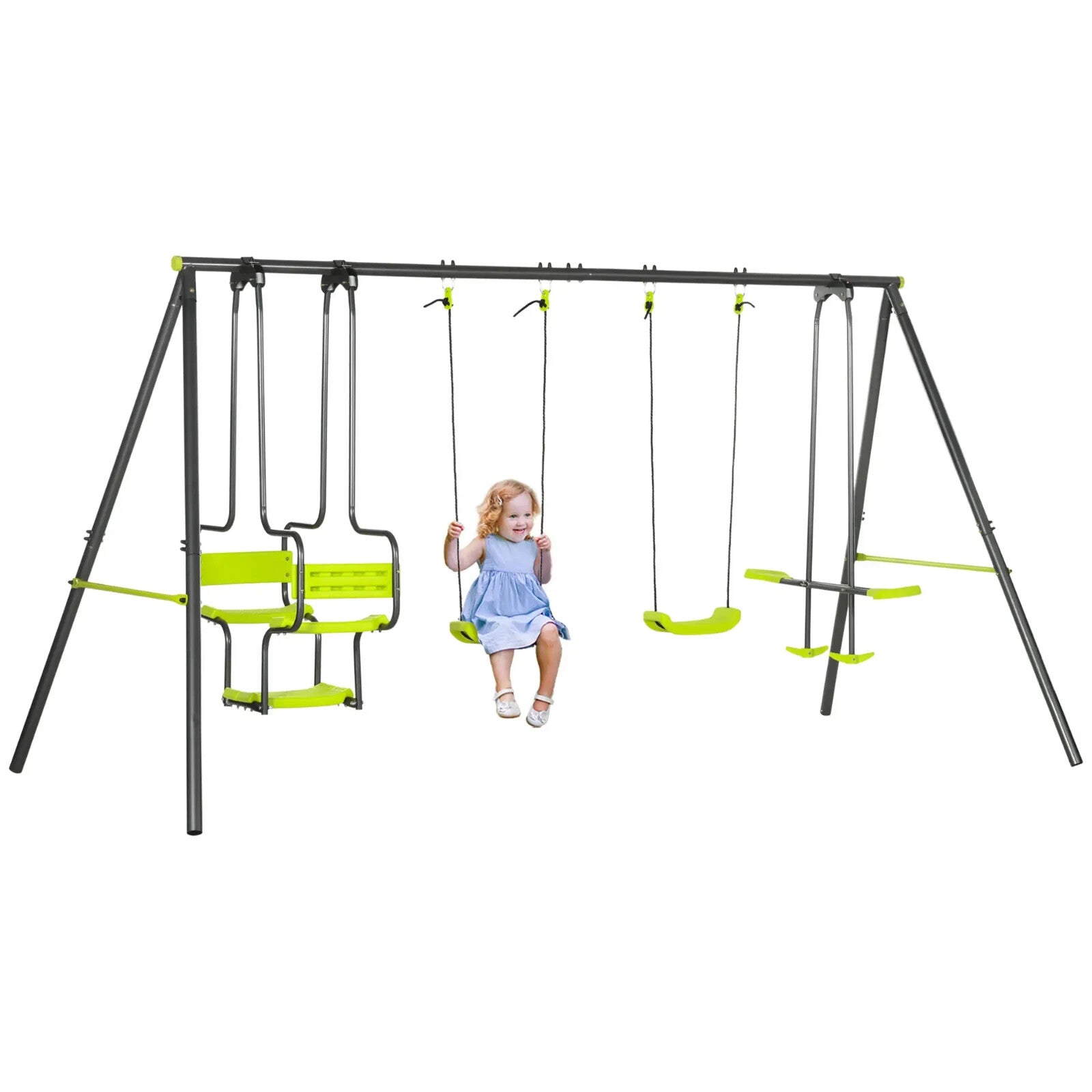 Metal Garden Swing Set with Double Swing and Glider Outdoor Kids Play Seat Frame - Home and Garden Furniture Shop - rustic - furniture