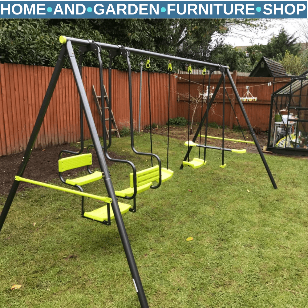 Metal Garden Swing Set with Double Swing and Glider Outdoor Kids Play Seat Frame - Home and Garden Furniture Shop - rustic - furniture