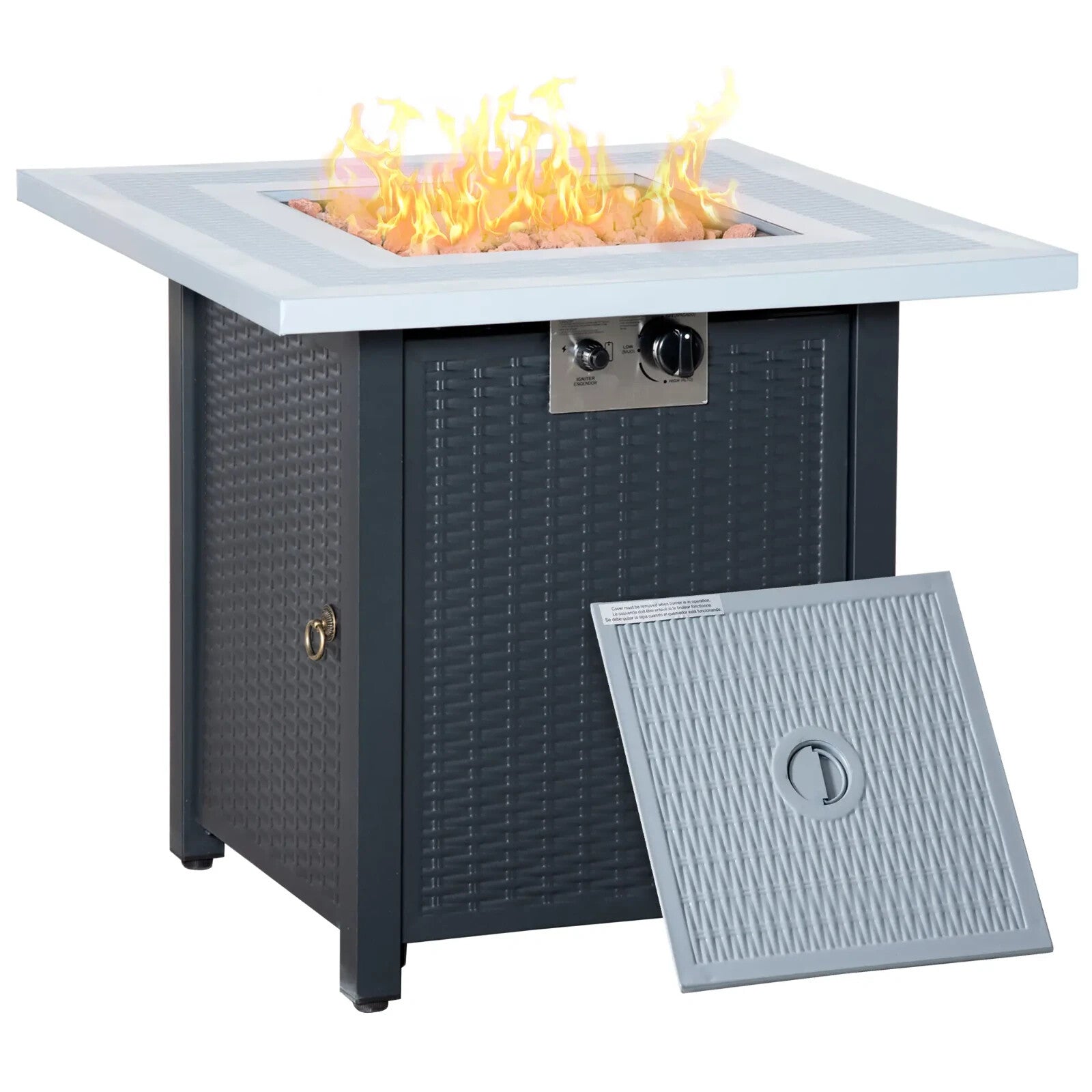 Metal Outdoor Fire Pit Table Garden Dining Table Gas Patio Heater Black Grey Set - Home and Garden Furniture Shop - rustic - furniture