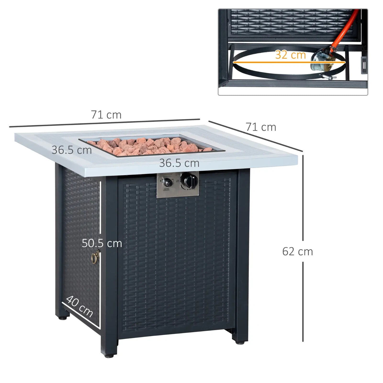 Metal Outdoor Fire Pit Table Garden Dining Table Gas Patio Heater Black Grey Set - Home and Garden Furniture Shop - rustic - furniture