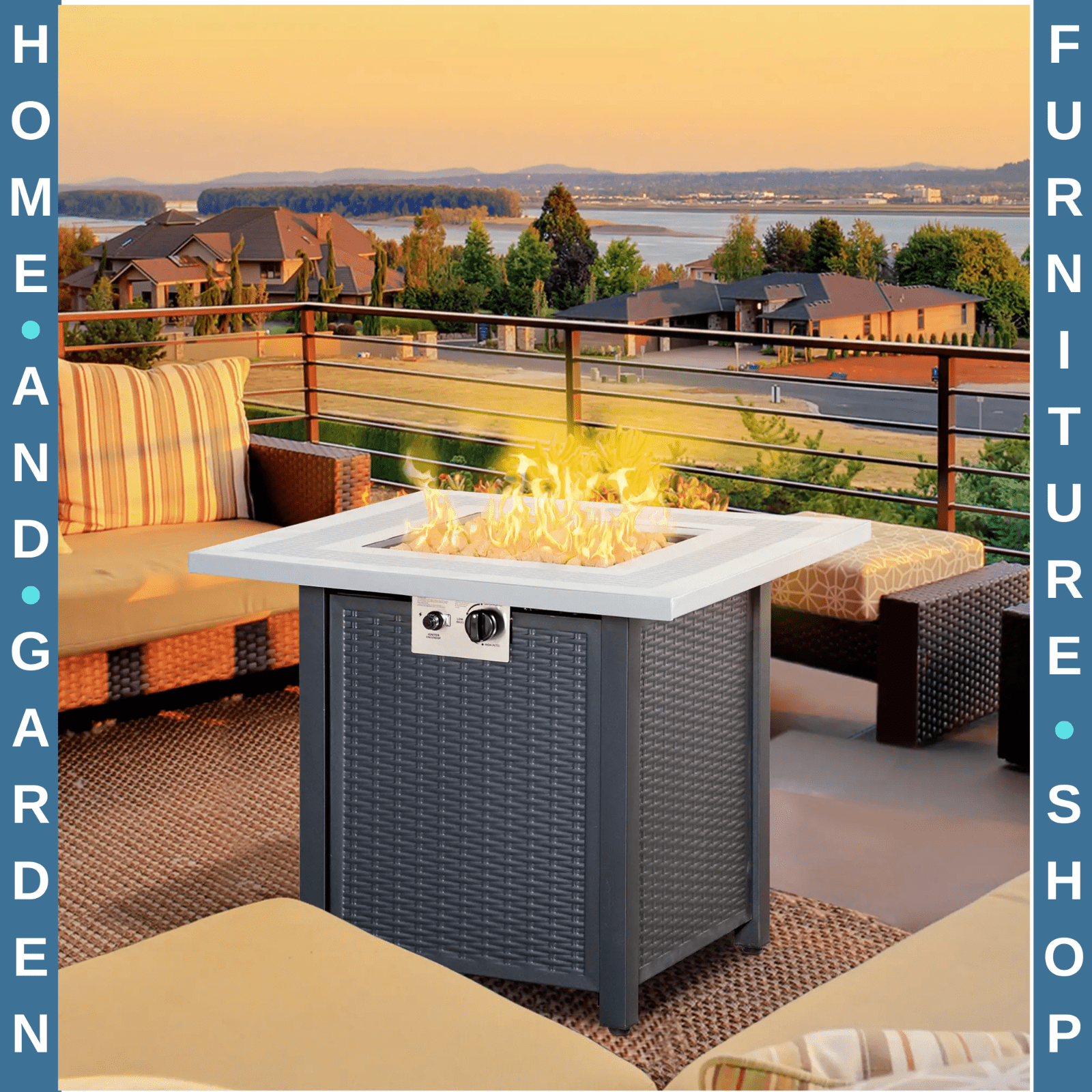 Metal Outdoor Fire Pit Table Garden Dining Table Gas Patio Heater Black Grey Set - Home and Garden Furniture Shop - rustic - furniture