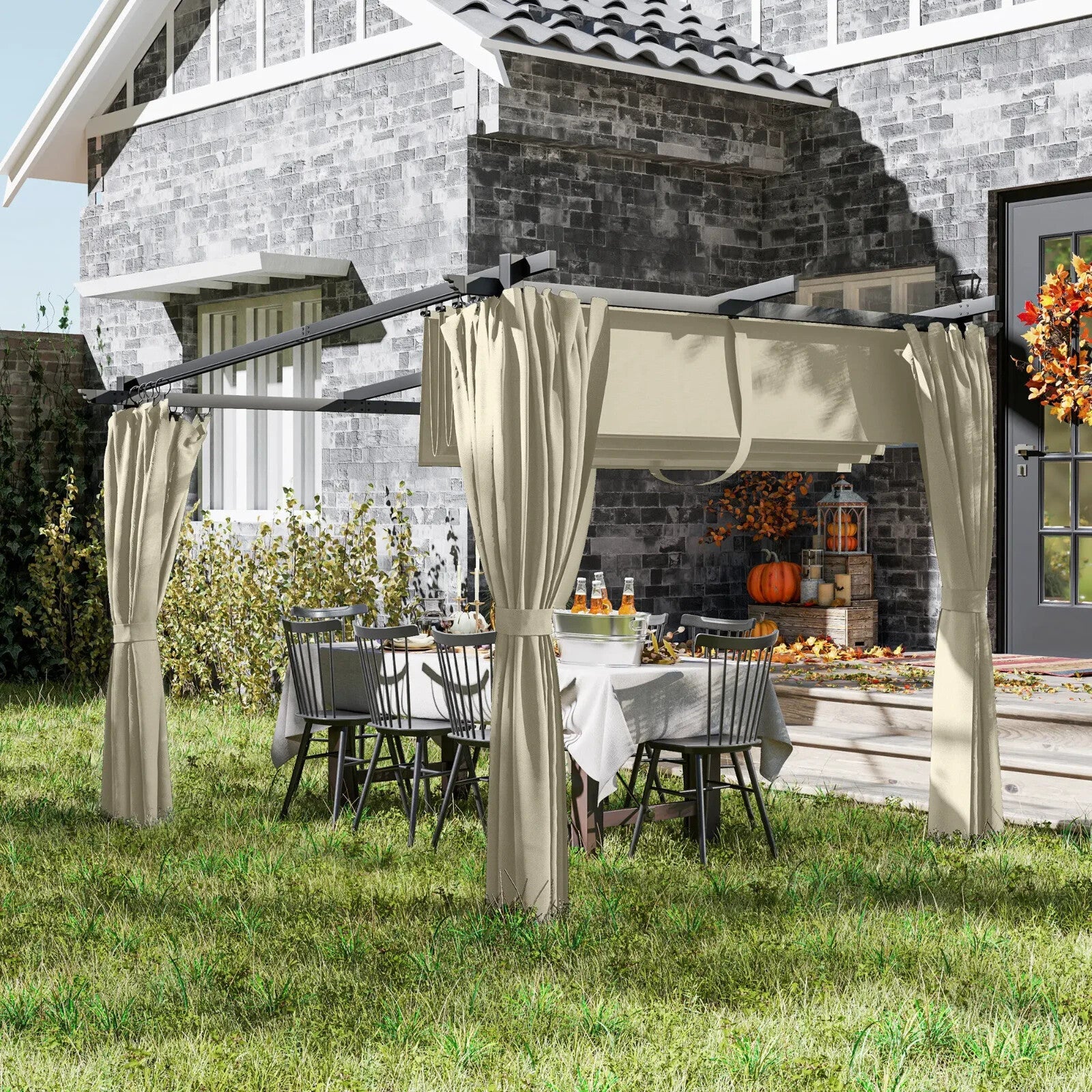 Metal Pergola 3 x 3 m Garden Gazebo Heavy Duty Frame Roof and Sidewall Sun Shade - Home and Garden Furniture Shop - rustic - furniture