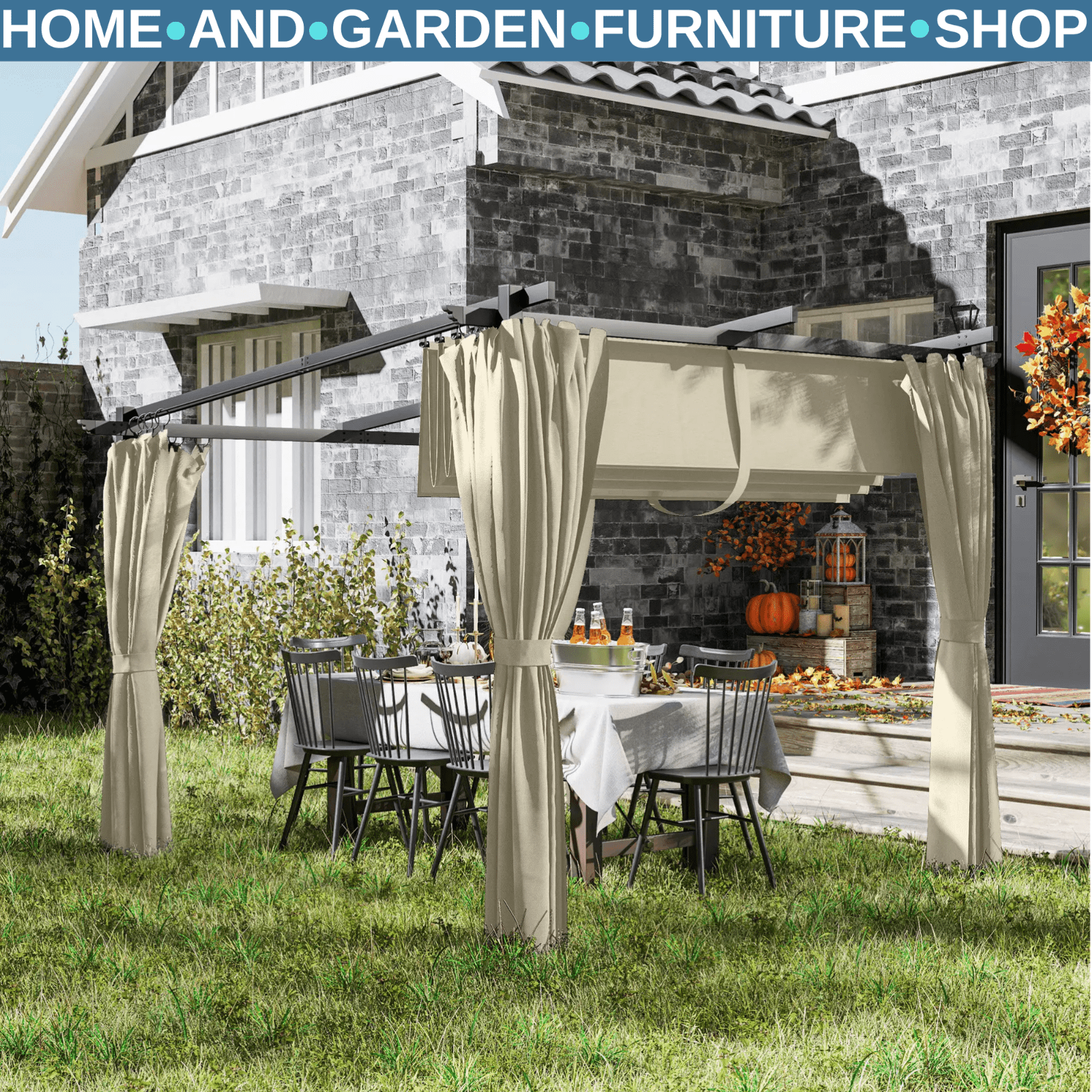 Metal Pergola 3 x 3 m Garden Gazebo Heavy Duty Frame Roof and Sidewall Sun Shade - Home and Garden Furniture Shop - rustic - furniture