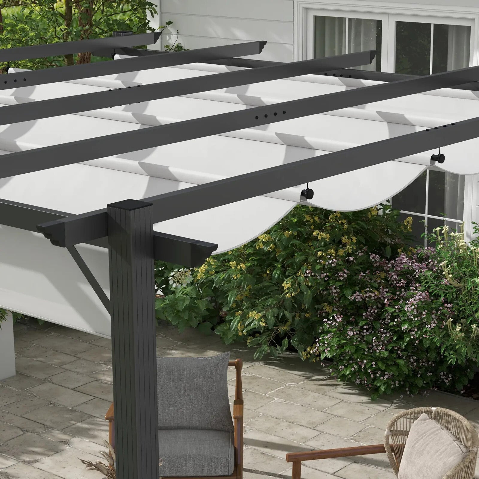 Metal Pergola Gazebo 3x3m Sun Shade Patio Shelter Garden Retractable Canopy Grey - Home and Garden Furniture Shop - rustic - furniture