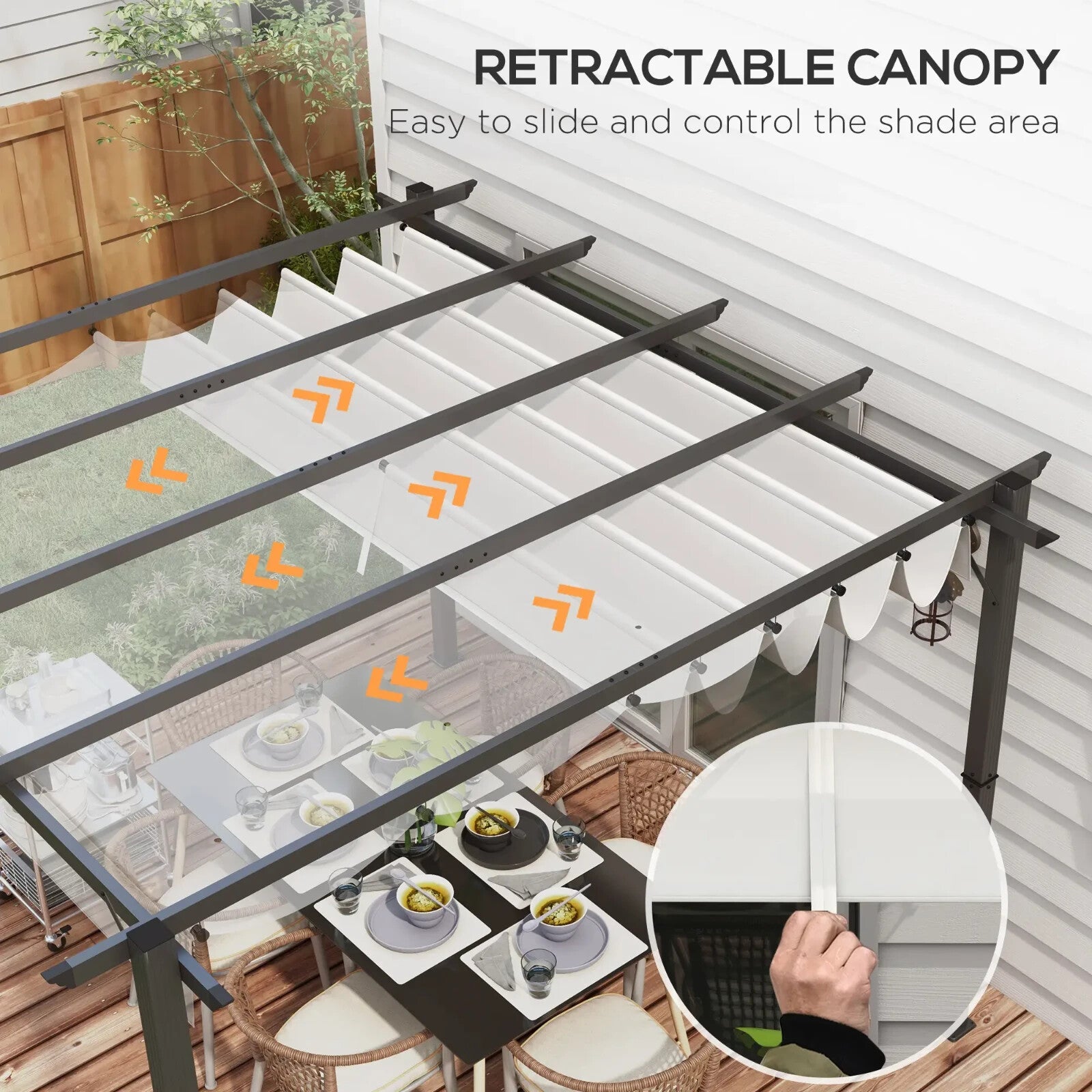 Metal Pergola Gazebo 3x3m Sun Shade Patio Shelter Garden Retractable Canopy Grey - Home and Garden Furniture Shop - rustic - furniture