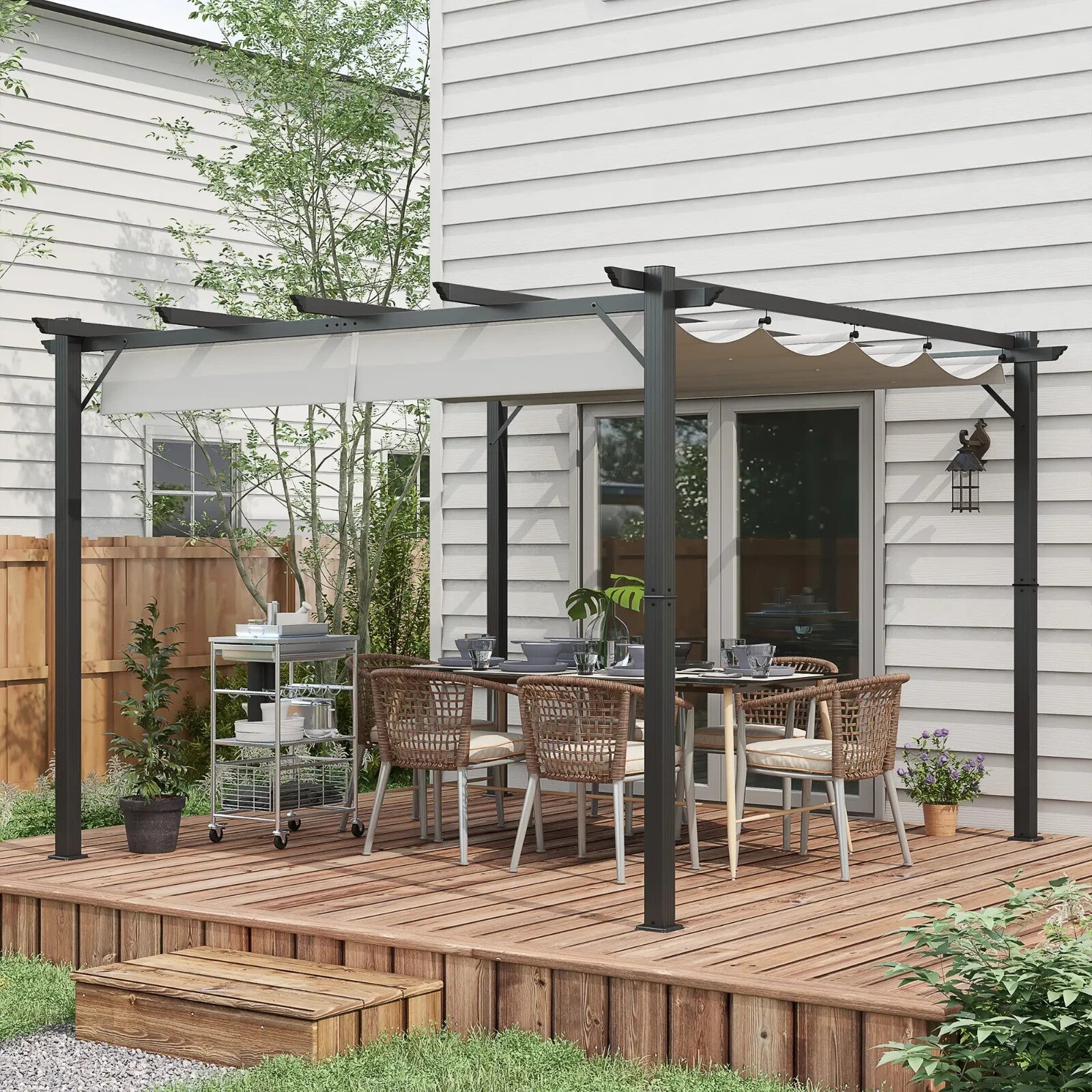 Metal Pergola Gazebo 3x3m Sun Shade Patio Shelter Garden Retractable Canopy Grey - Home and Garden Furniture Shop - rustic - furniture