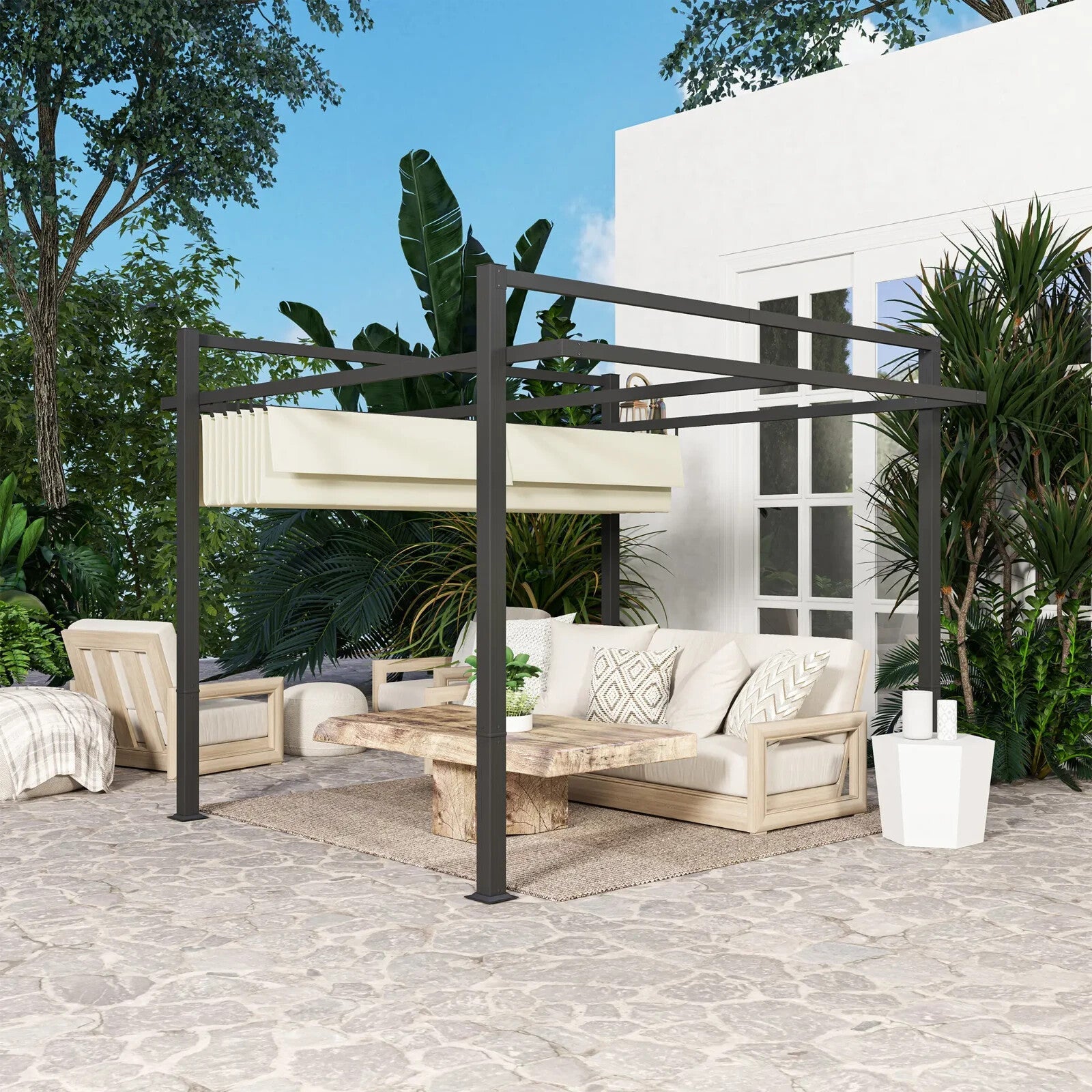 Metal Pergola Gazebo Garden Shelter Heavy Duty Aluminium Frame Patio Canopy 3m - Home and Garden Furniture Shop - rustic - furniture
