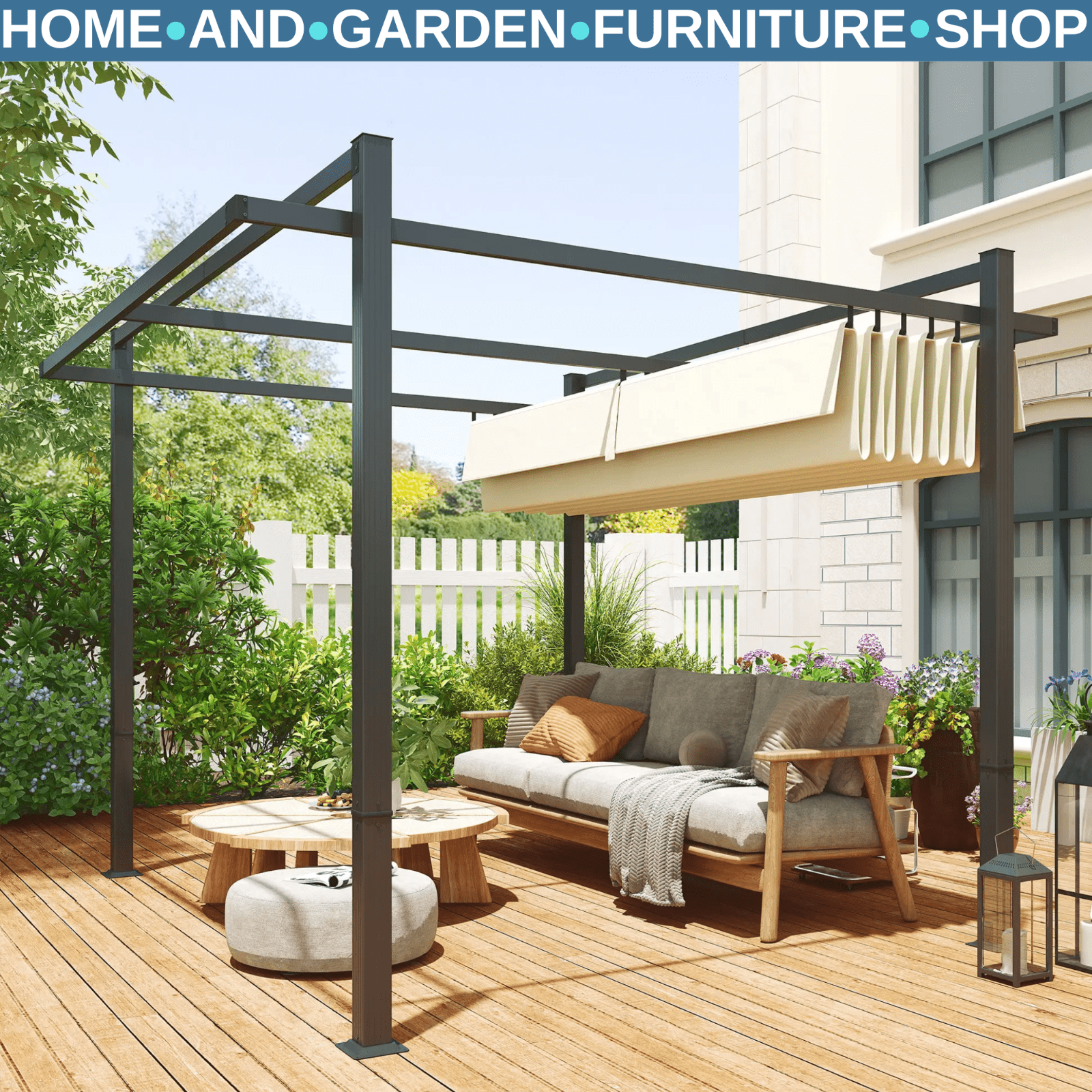 Metal Pergola Gazebo Garden Shelter Heavy Duty Aluminium Frame Patio Canopy 3m - Home and Garden Furniture Shop - rustic - furniture