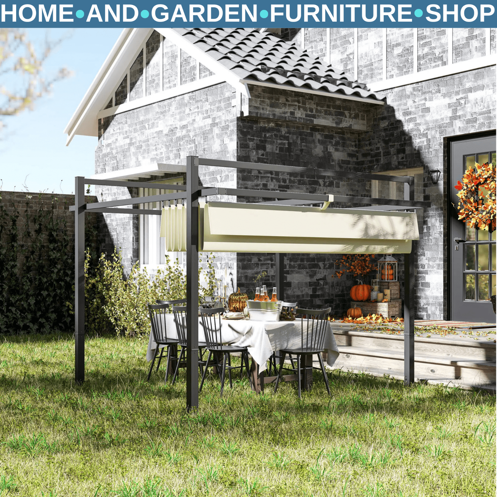 Metal Pergola Gazebo Garden Shelter Heavy Duty Aluminium Frame Patio Canopy 3m - Home and Garden Furniture Shop - rustic - furniture