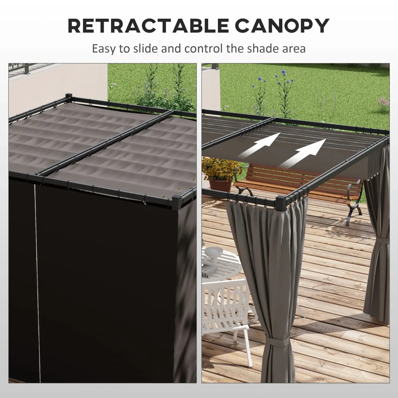Metal Pergola Retractable Roof and Sides Curtains Outdoor Patio Garden Shelter - Home and Garden Furniture Shop - rustic - furniture