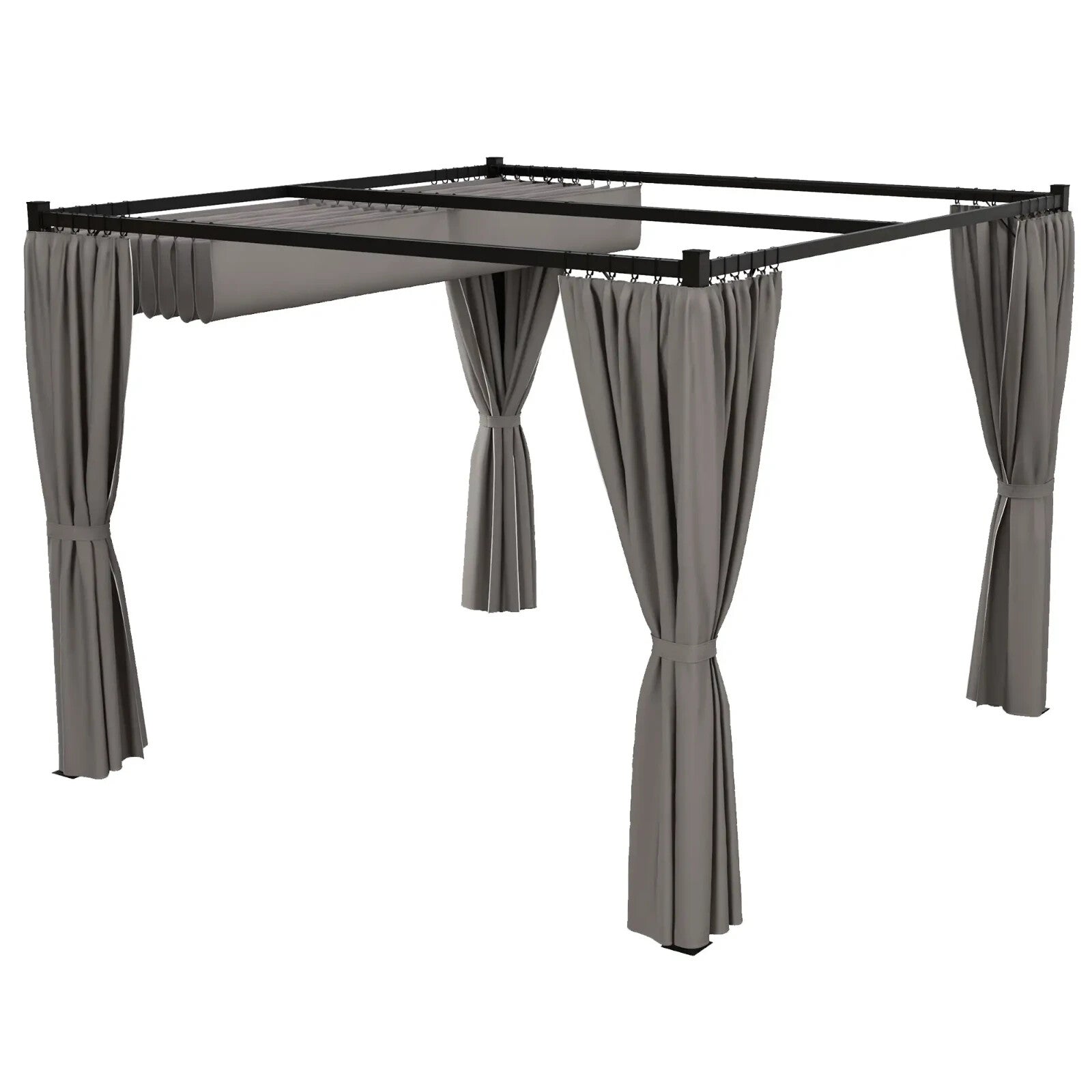Metal Pergola Retractable Roof and Sides Curtains Outdoor Patio Garden Shelter - Home and Garden Furniture Shop - rustic - furniture