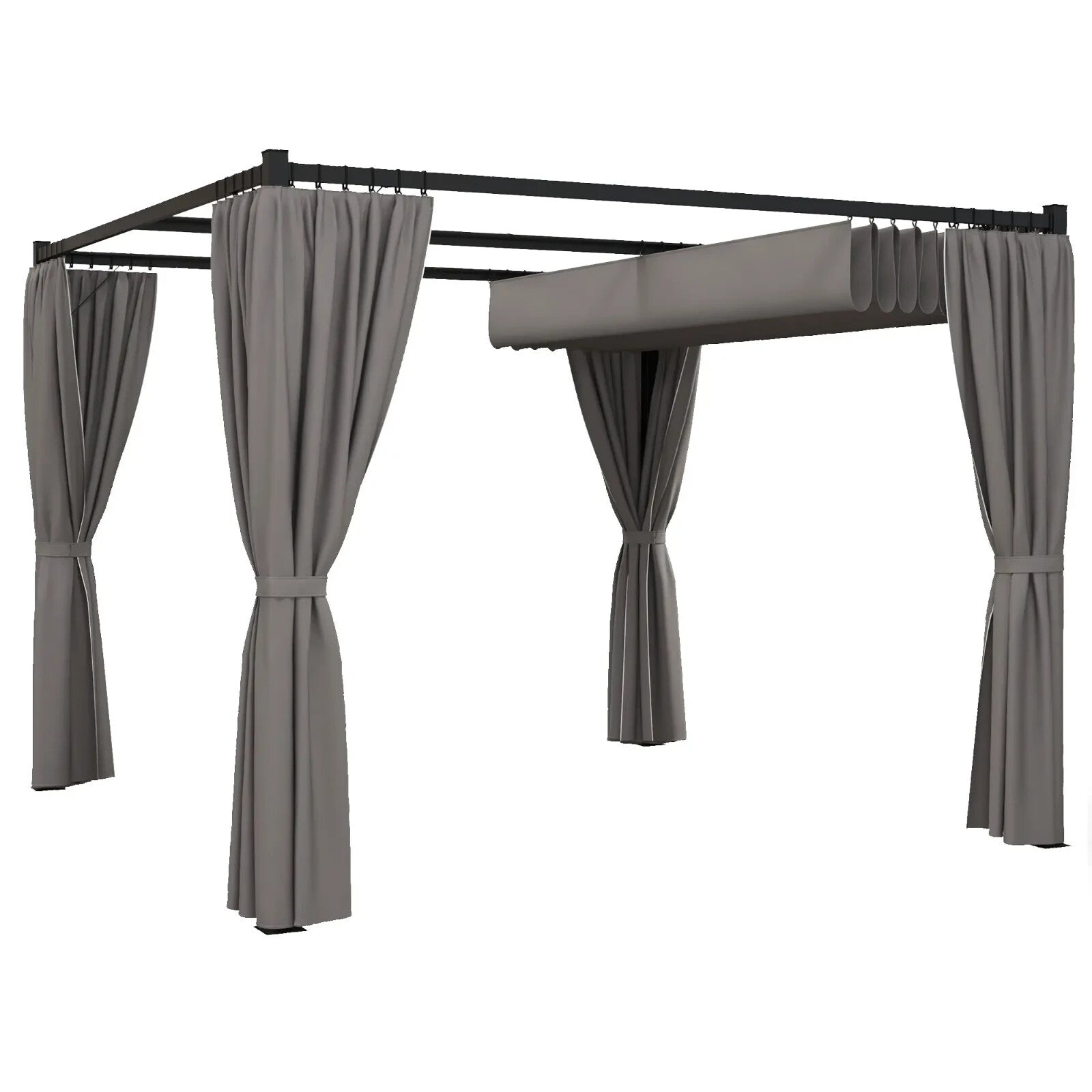 Metal Pergola Retractable Roof and Sides Curtains Outdoor Patio Garden Shelter - Home and Garden Furniture Shop - rustic - furniture