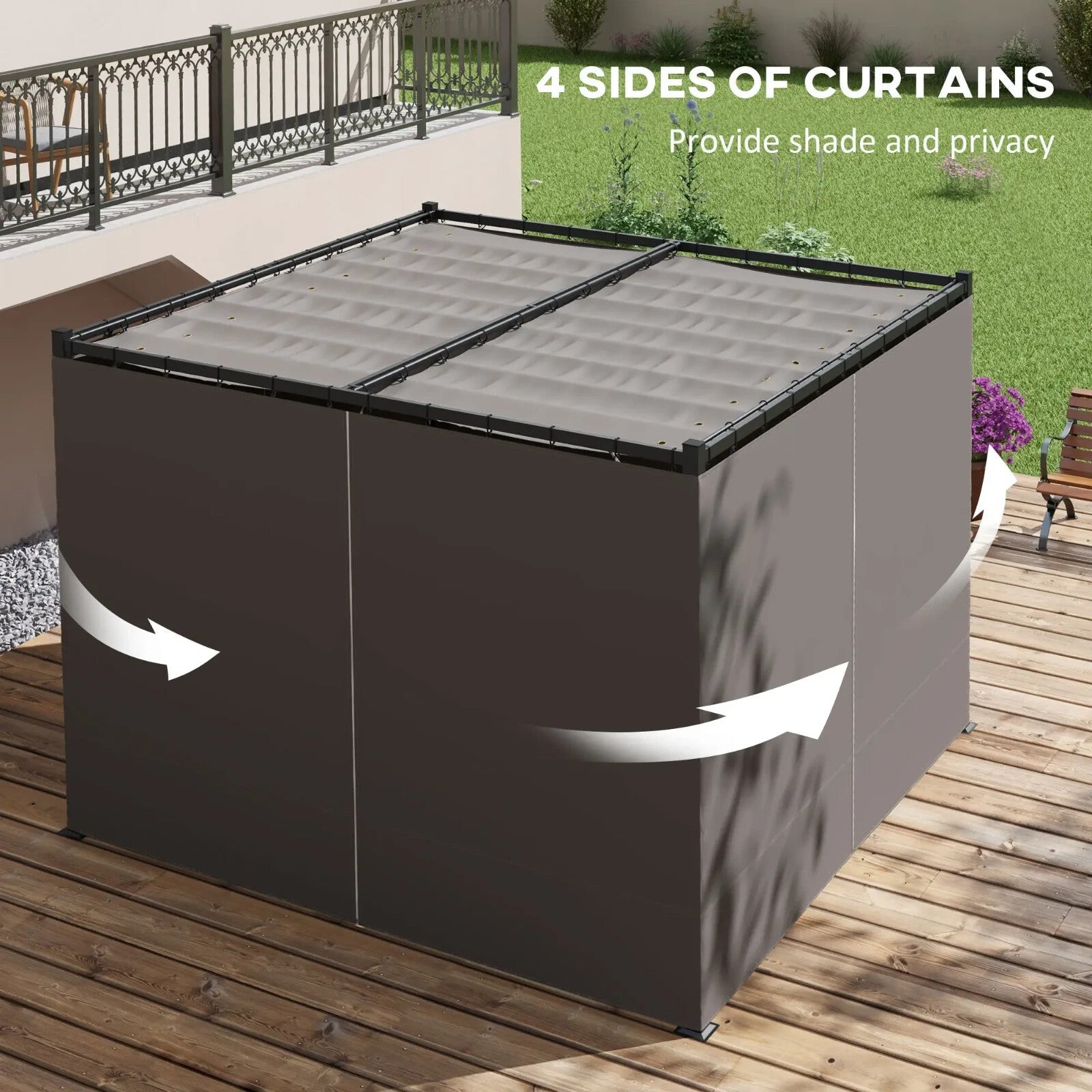 Metal Pergola Retractable Roof and Sides Curtains Outdoor Patio Garden Shelter - Home and Garden Furniture Shop - rustic - furniture