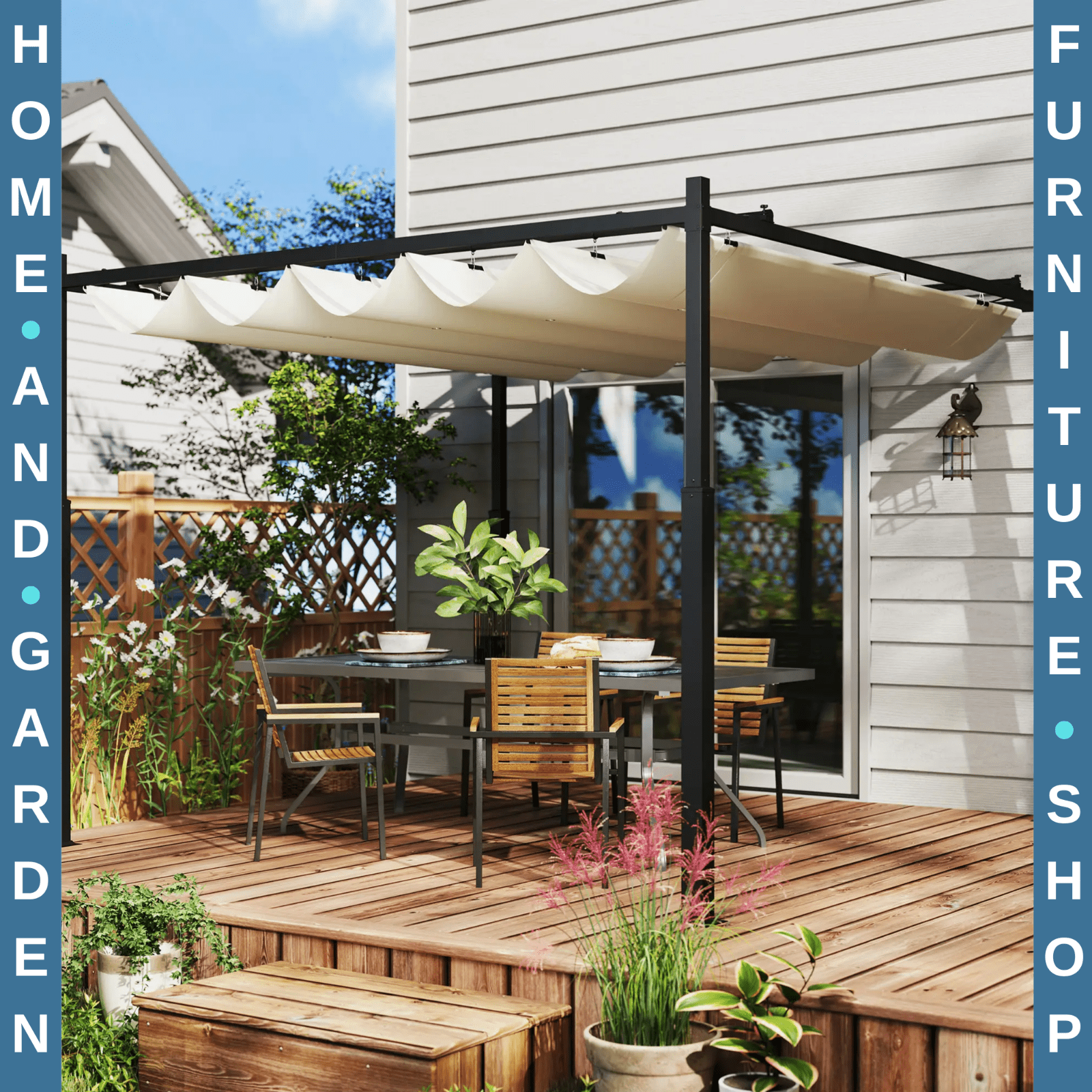 Metal Pergola Retractable Roof Canopy 3 x 3m Garden Gazebo Shelter Heavy Duty - Home and Garden Furniture Shop - rustic - furniture