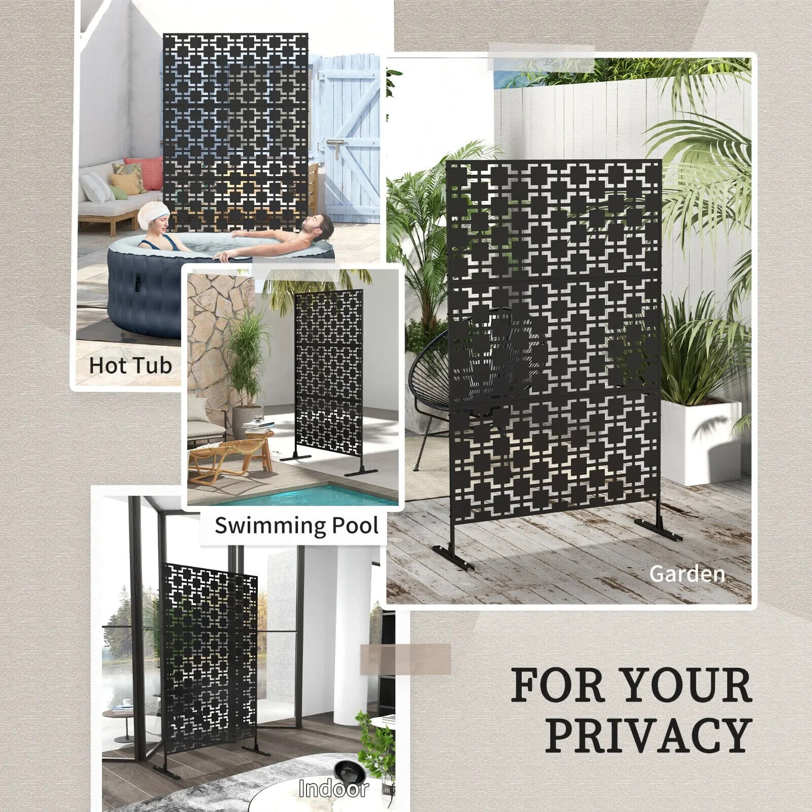Metal Privacy Screen Outdoor Decorative Garden Divider with Grid Panel Design - Home and Garden Furniture Shop - #rustic - furniture#