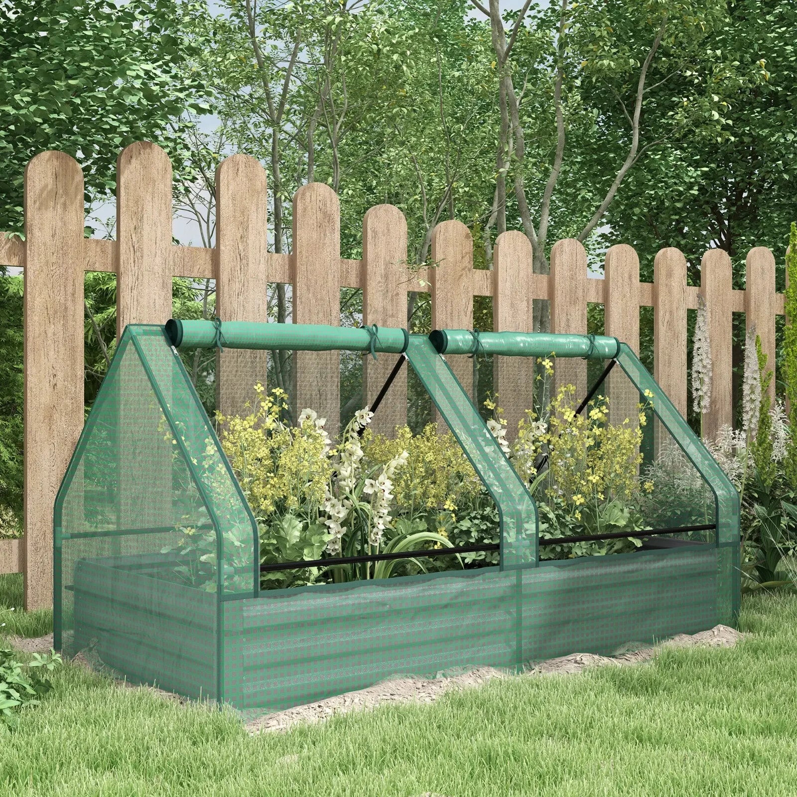 Metal Raised Garden Bed with Cover Greenhouse Planter Box for Herbs Vegetables - Home and Garden Furniture Shop - rustic - furniture