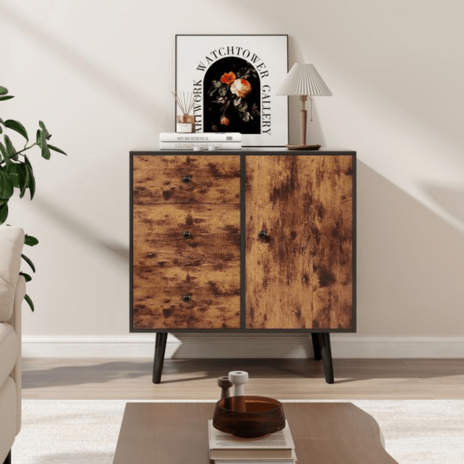 Mid Century Lounge Storage Cabinet Spacious Modern Sideboard 3 Drawers Cupboard - Home and Garden Furniture Shop - #rustic - furniture#