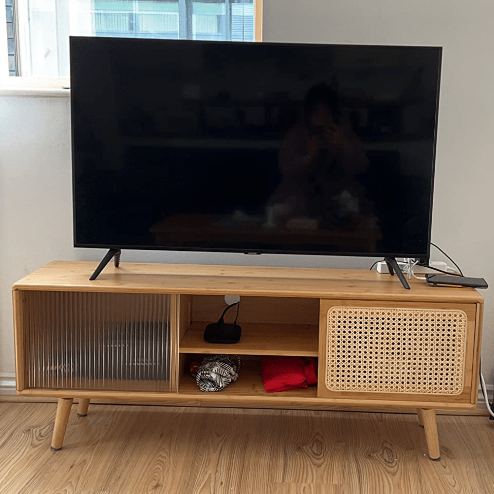 Mid Century Wooden TV Stand Unit Bamboo TV Table Entertainment Center Wood Door - Home and Garden Furniture Shop - #rustic - furniture#