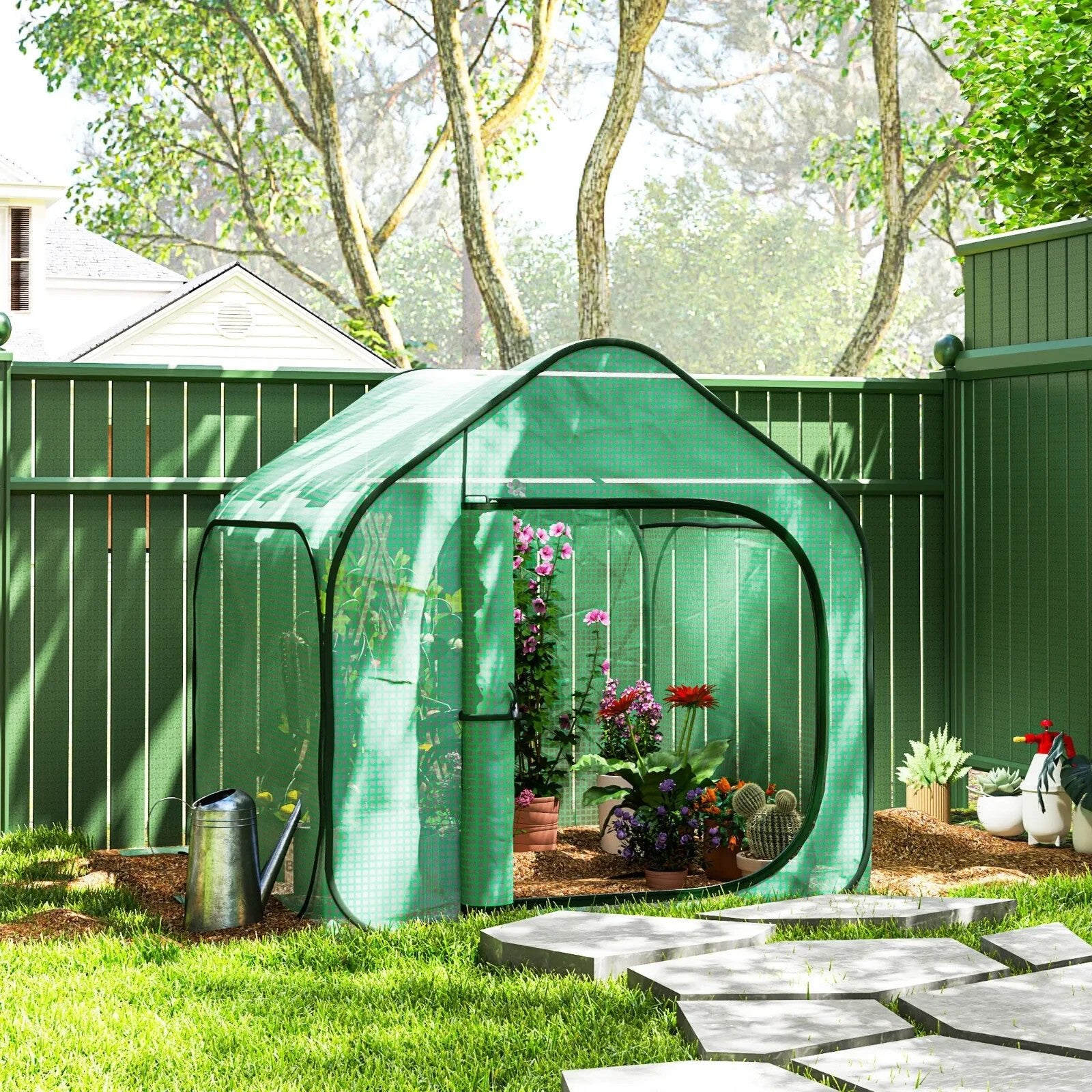 Mini Pop - Up Greenhouse with 150 x 148cm Reinforced PE Cover and Zipper Door - Home and Garden Furniture Shop - rustic - furniture