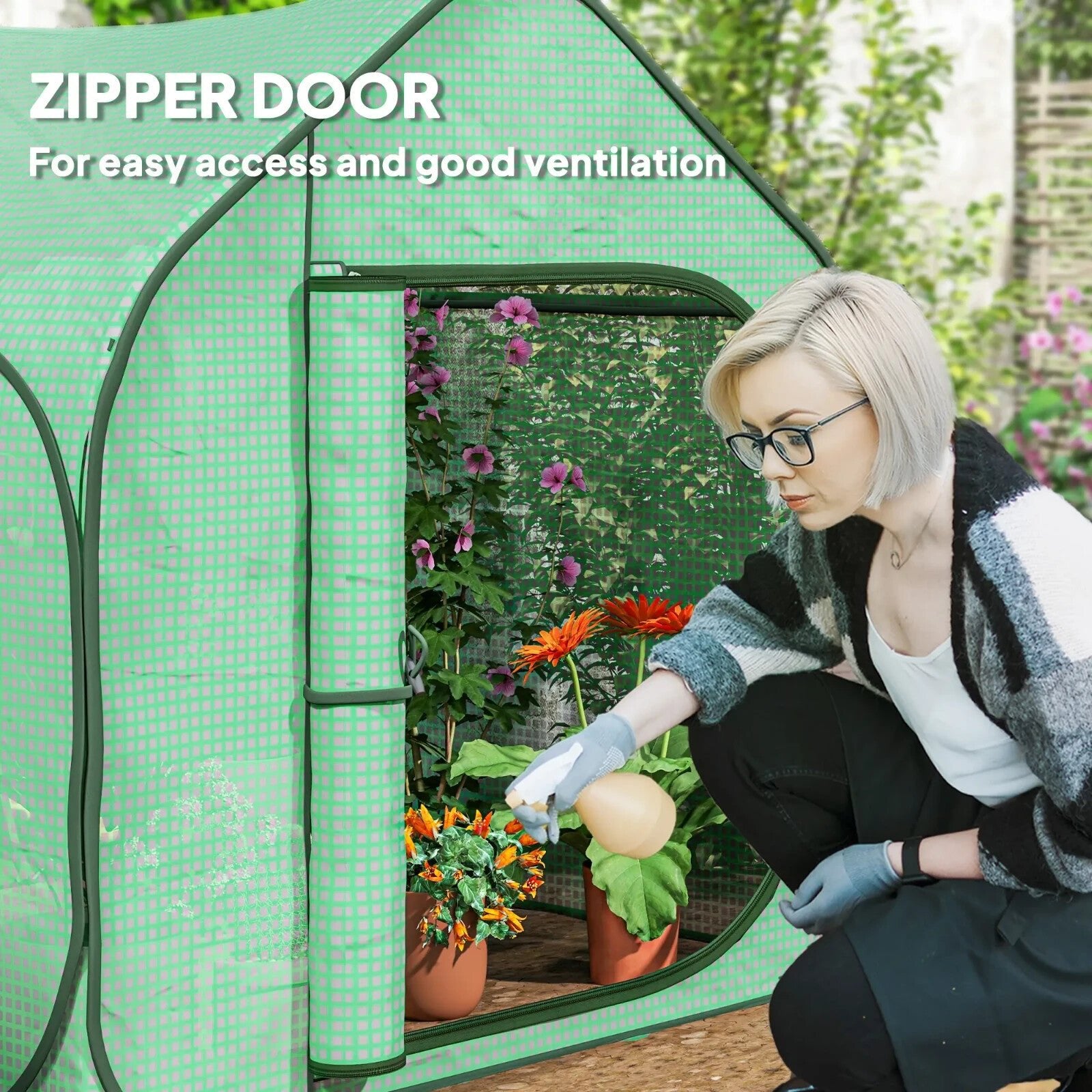 Mini Pop - Up Greenhouse with 150 x 148cm Reinforced PE Cover and Zipper Door - Home and Garden Furniture Shop - rustic - furniture