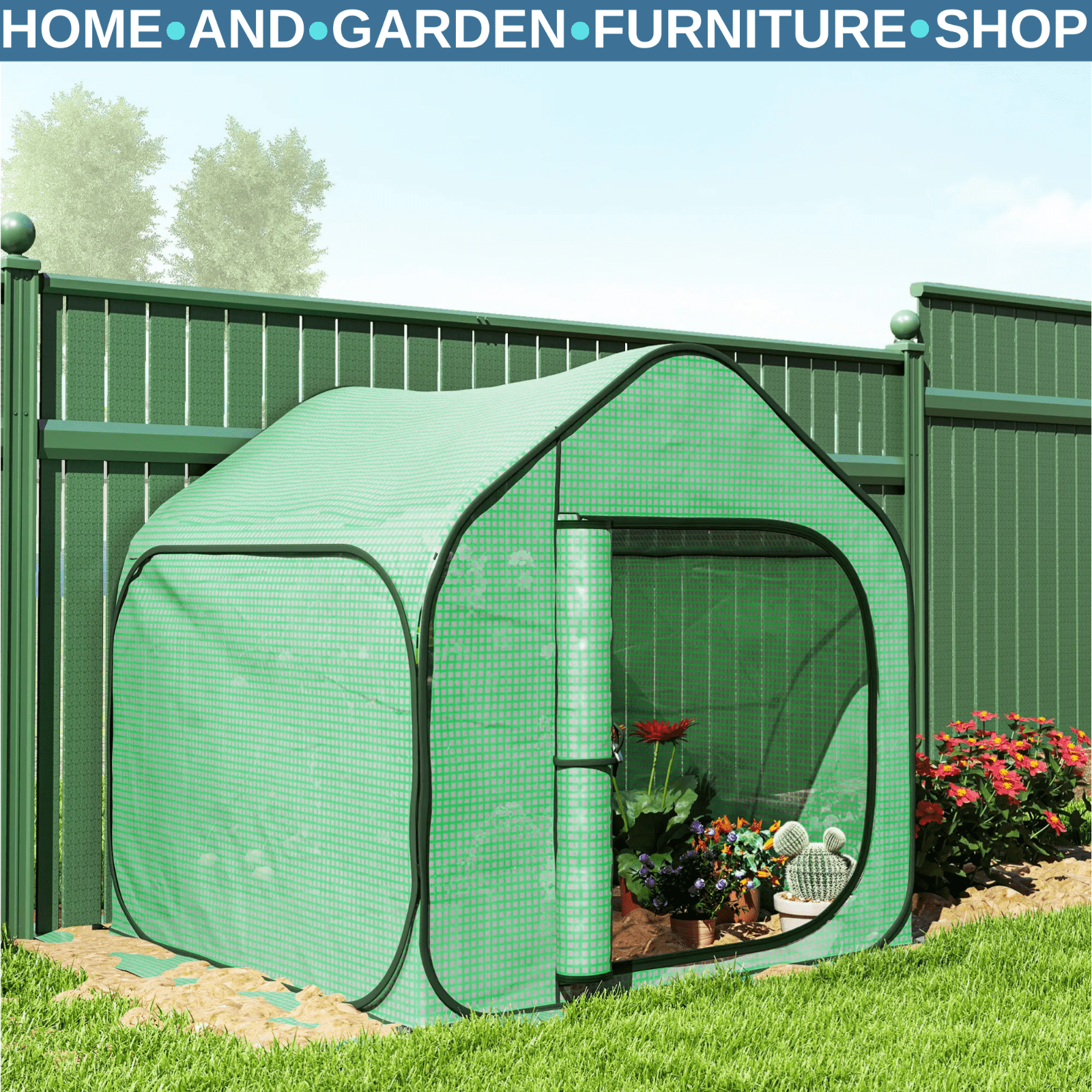 Mini Pop - Up Greenhouse with 150 x 148cm Reinforced PE Cover and Zipper Door - Home and Garden Furniture Shop - rustic - furniture