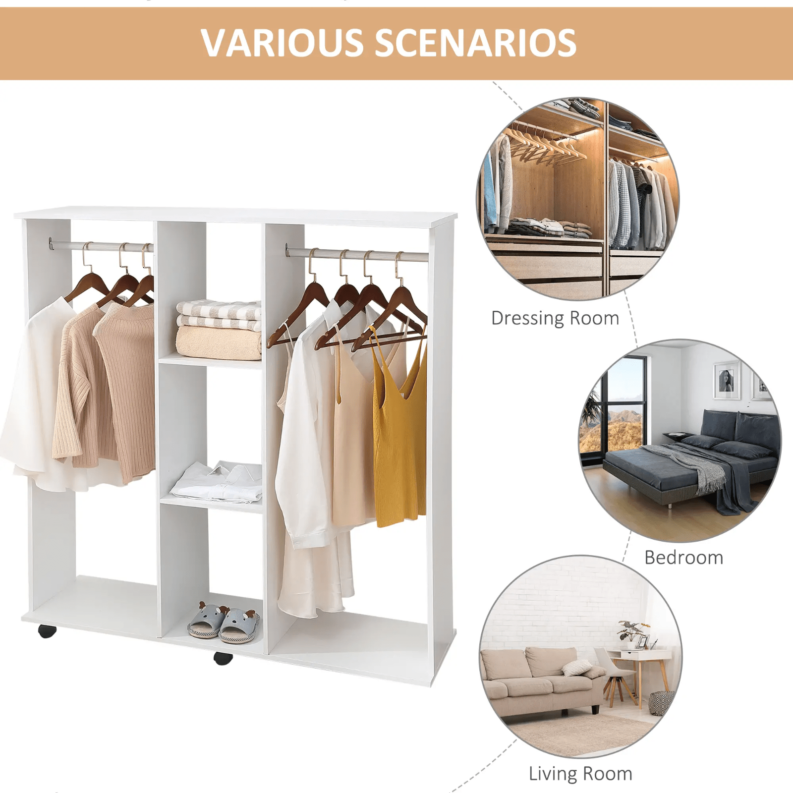 Mobile Open Wardrobe Clothes Hanging Rail Storage Shelves Metal Rail on 6 Wheels - Home and Garden Furniture Shop - rustic - furniture