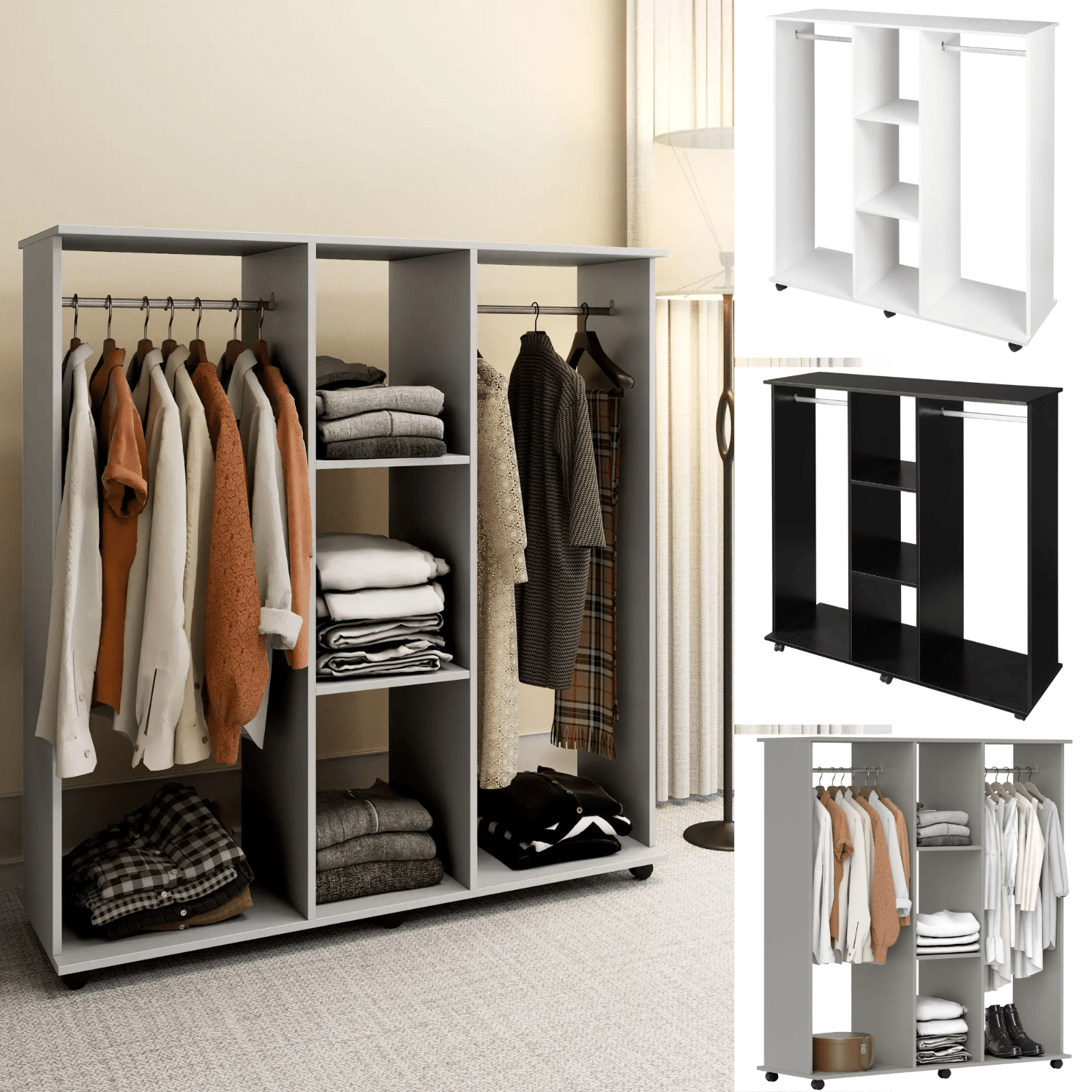 Mobile Open Wardrobe Clothes Hanging Rail Storage Shelves Metal Rail on 6 Wheels - Home and Garden Furniture Shop - rustic - furniture