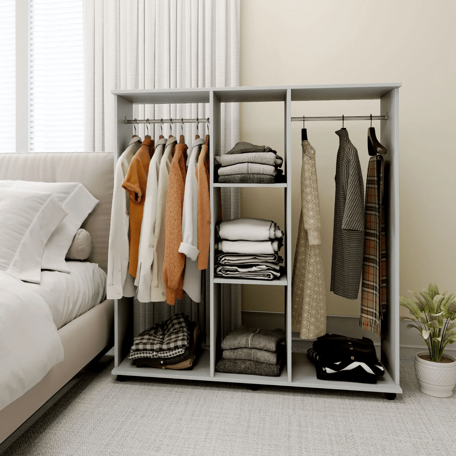 Mobile Open Wardrobe Clothes Hanging Rail Storage Shelves Metal Rail on 6 Wheels - Home and Garden Furniture Shop - #rustic - furniture#