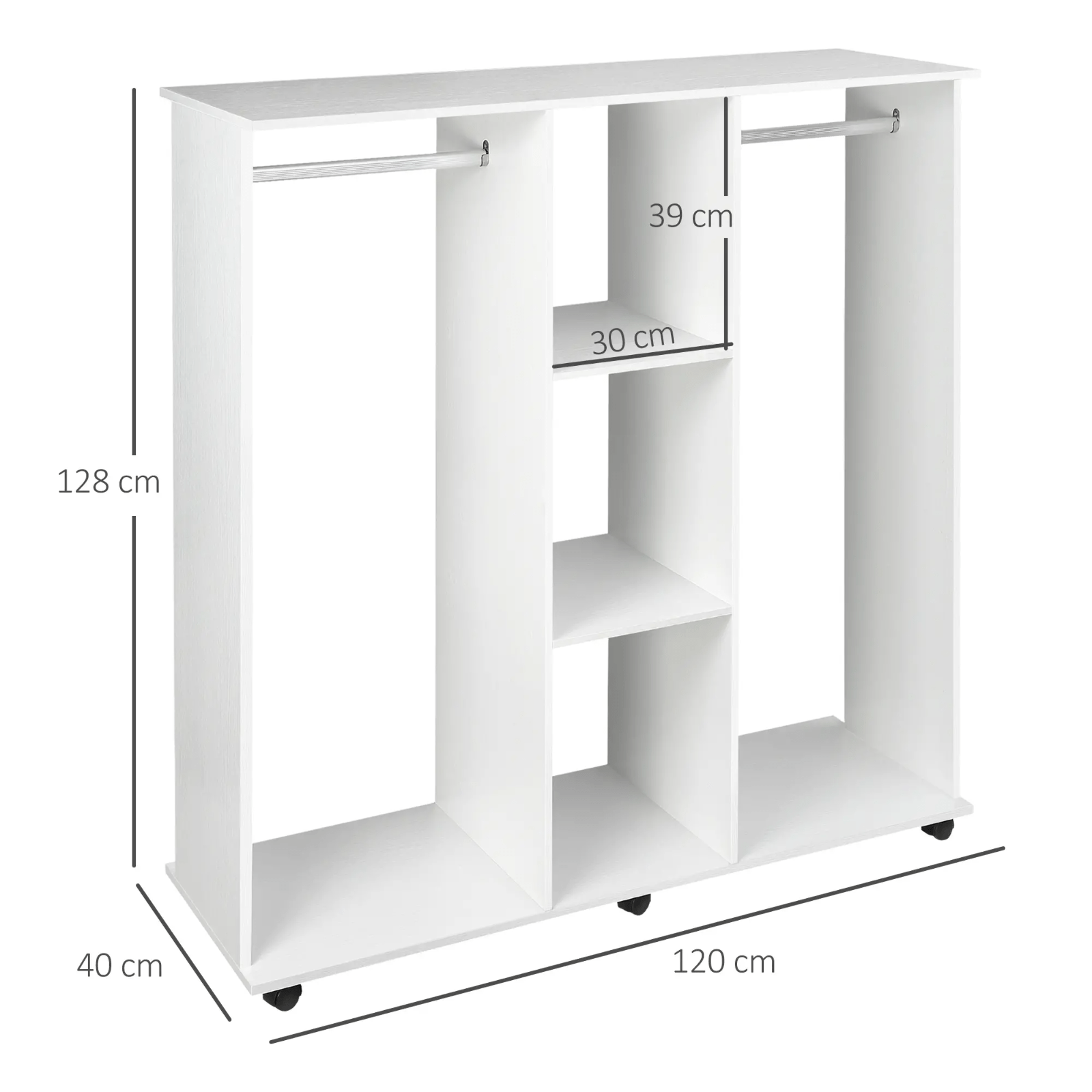 Mobile Open Wardrobe Clothes Hanging Rail Storage Shelves Metal Rail on 6 Wheels - Home and Garden Furniture Shop - #rustic - furniture#