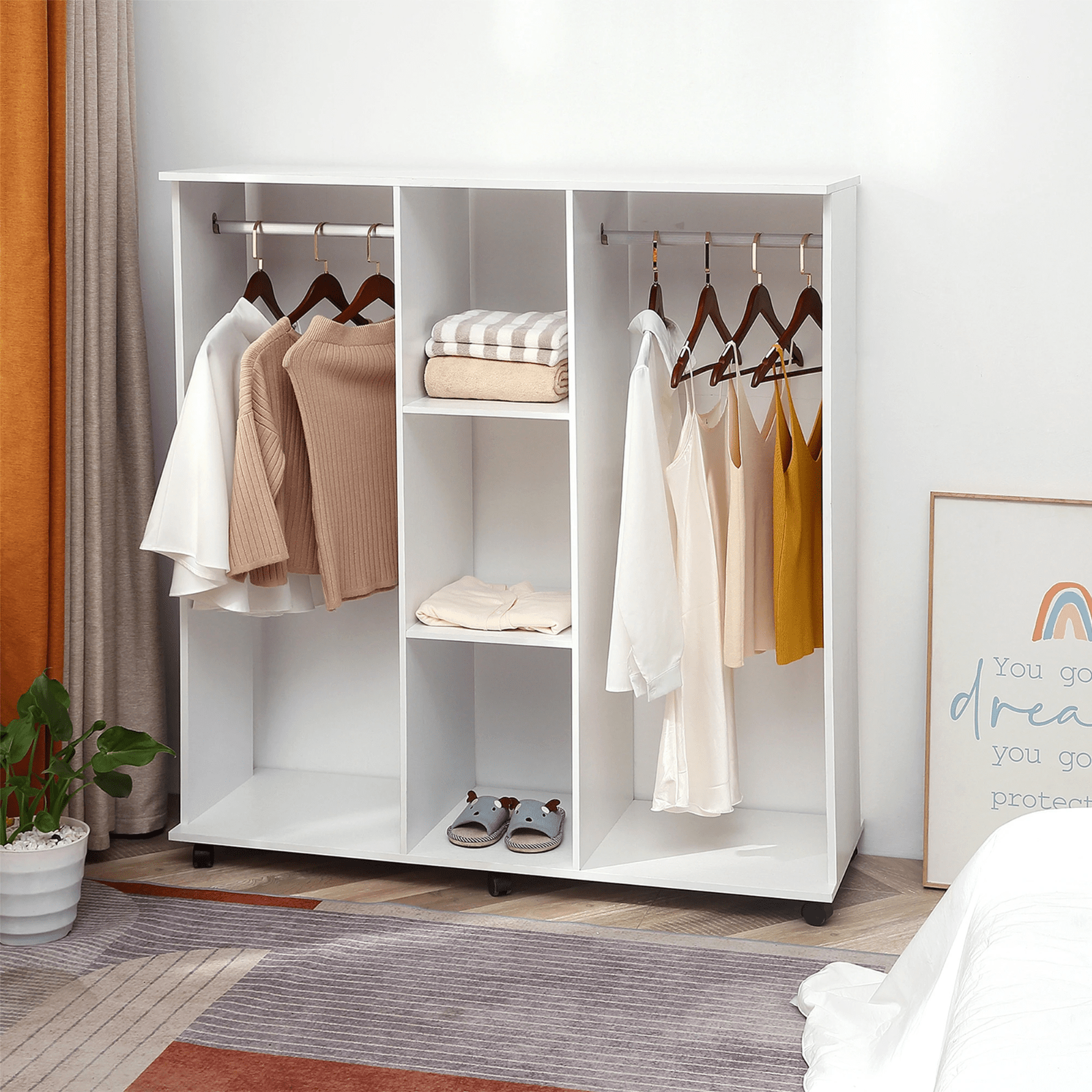Mobile Open Wardrobe Clothes Hanging Rail Storage Shelves Metal Rail on 6 Wheels - Home and Garden Furniture Shop - rustic - furniture