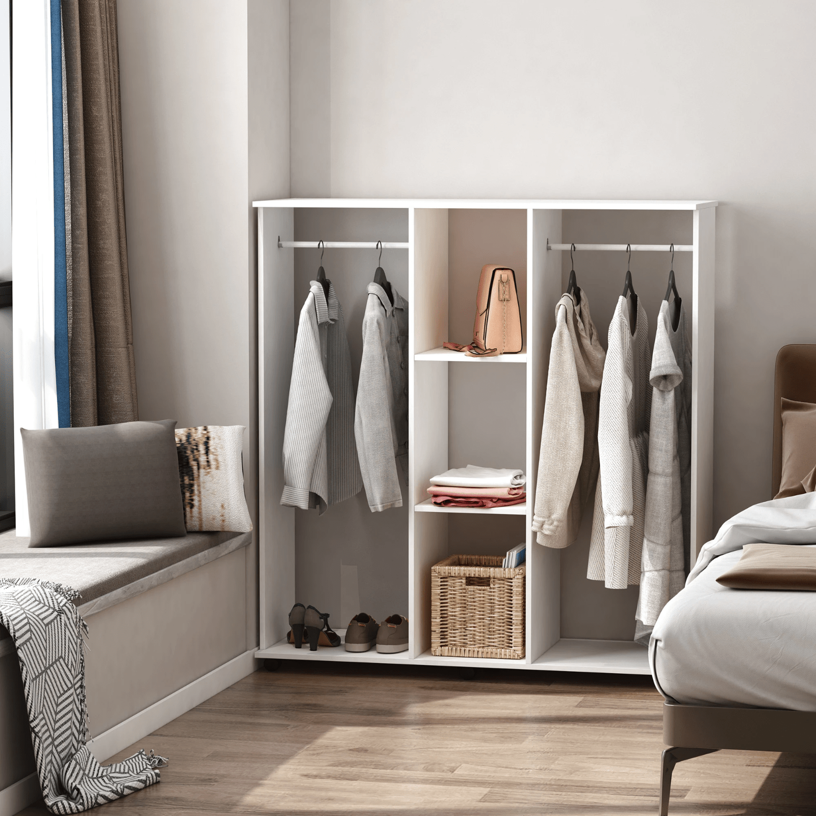 Mobile Open Wardrobe Clothes Hanging Rail Storage Shelves Metal Rail on 6 Wheels - Home and Garden Furniture Shop - rustic - furniture